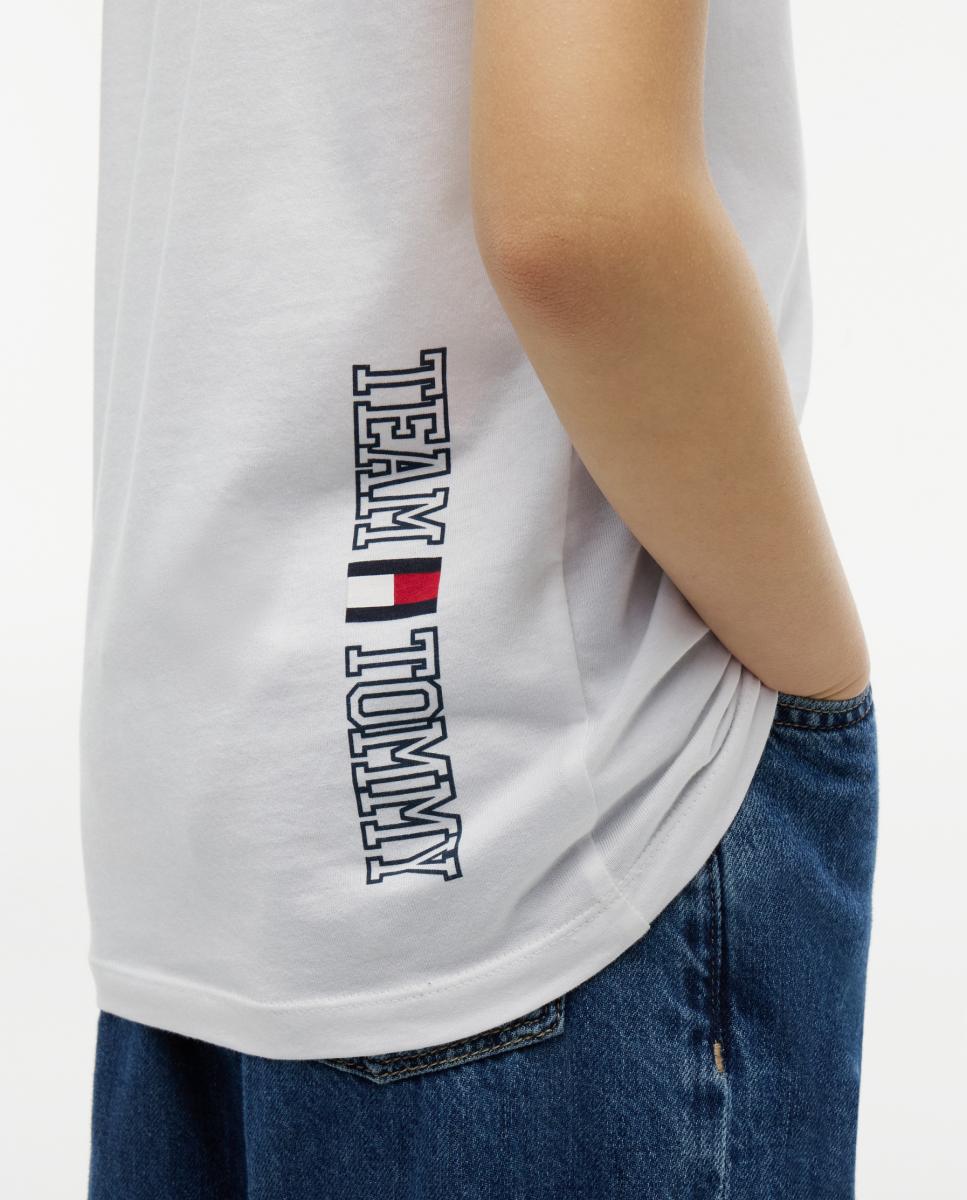 T-shirt de Manga Curta com Logótipo Bordado nas Costas Branco-3