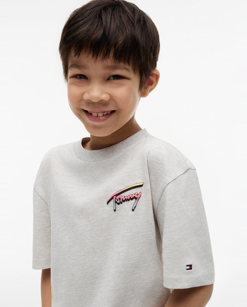 T-shirt de Manga Curta com Logótipo Bordado nas Costas Tommy Hilfiger Cinzento-4