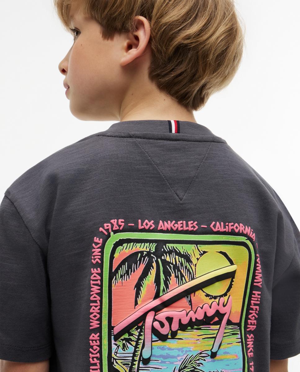 T-shirt de Manga Curta com Logótipo Bordado nas Costas Tommy Hilfiger Cinzento-escuro-3