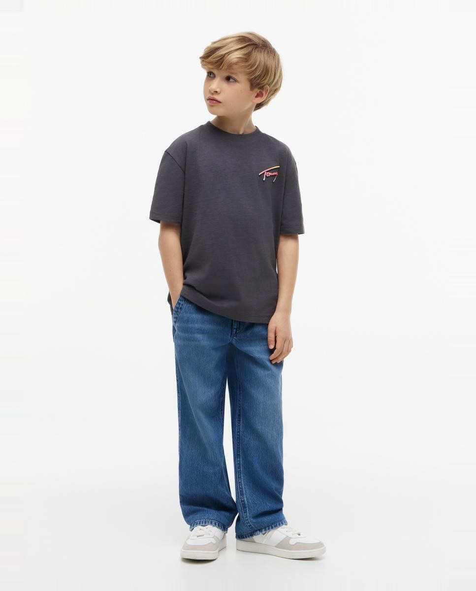 T-shirt de Manga Curta com Logótipo Bordado nas Costas Tommy Hilfiger Cinzento-escuro-4