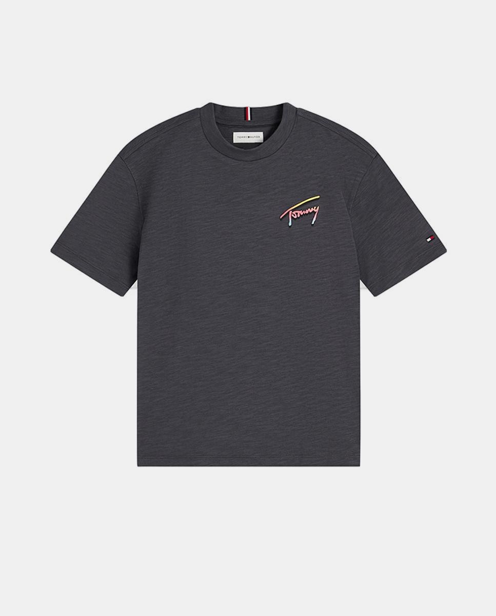 T-shirt de Manga Curta com Logótipo Bordado nas Costas Tommy Hilfiger Cinzento-escuro-5
