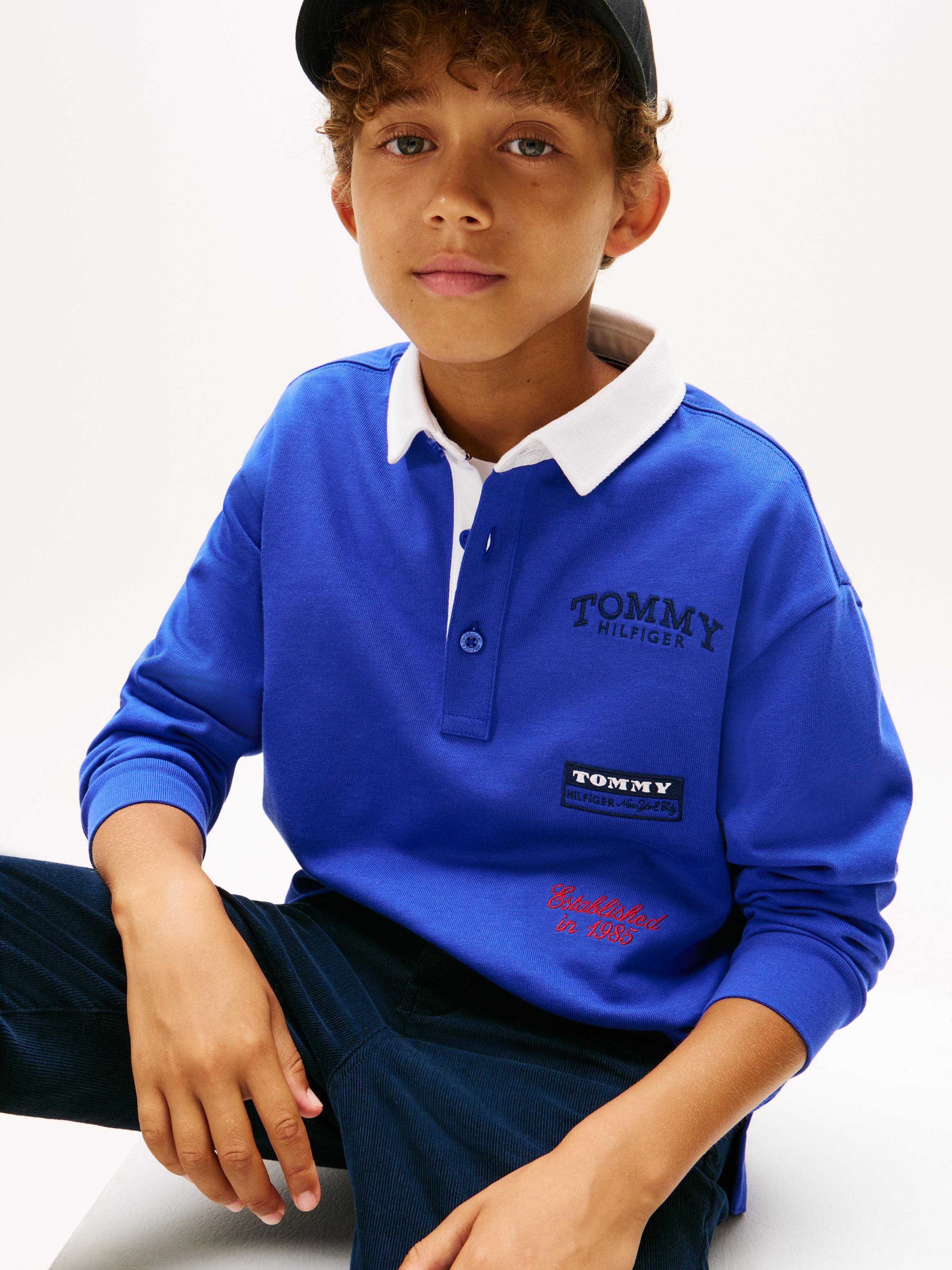 Polo de Manga Comprida com Logótipo Atrás Azul-3
