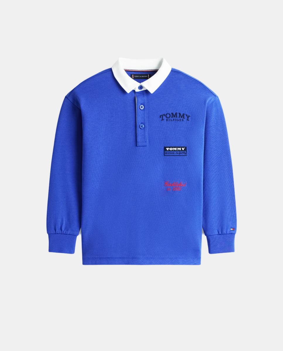 Polo de Manga Comprida com Logótipo Atrás Azul-5