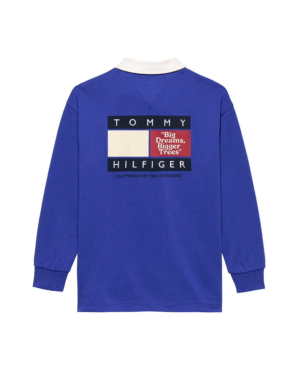 Polo de Manga Comprida com Logótipo Atrás Azul-6