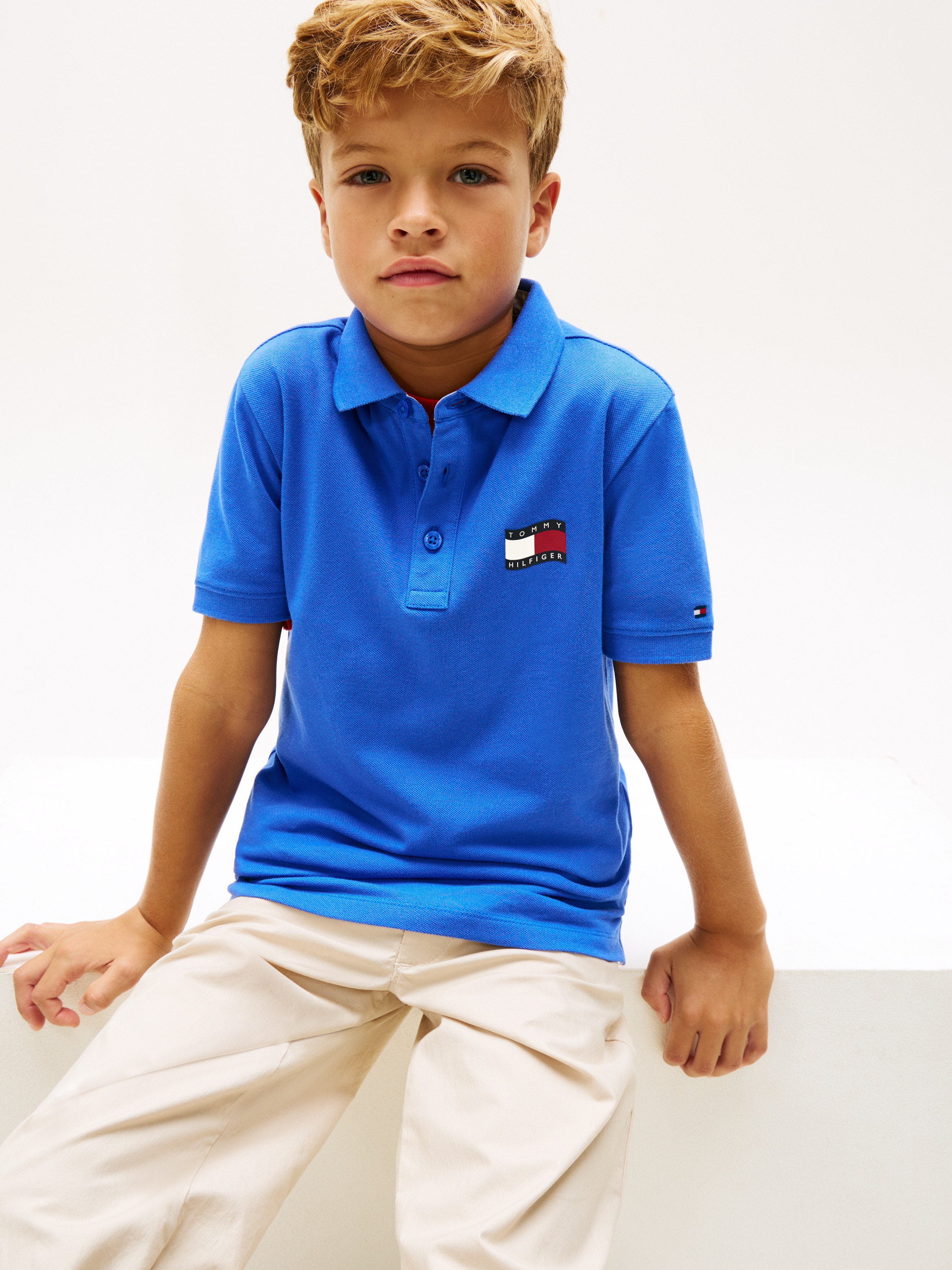 Polo com Logótipo de Bandeira no Peito Tommy Hilfiger Azul-3
