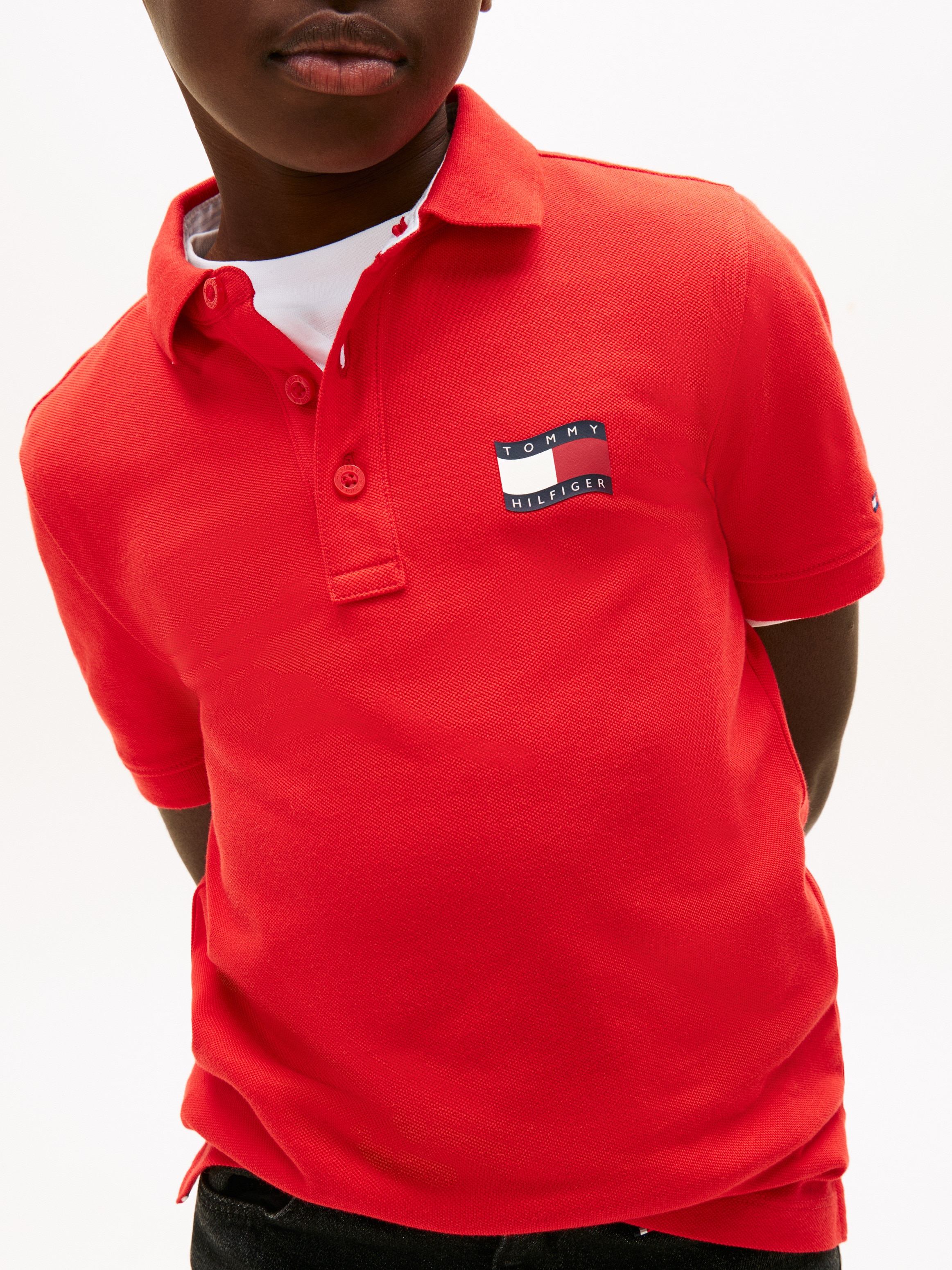Polo com Logótipo de Bandeira no Peito Tommy Hilfiger Vermelho-3