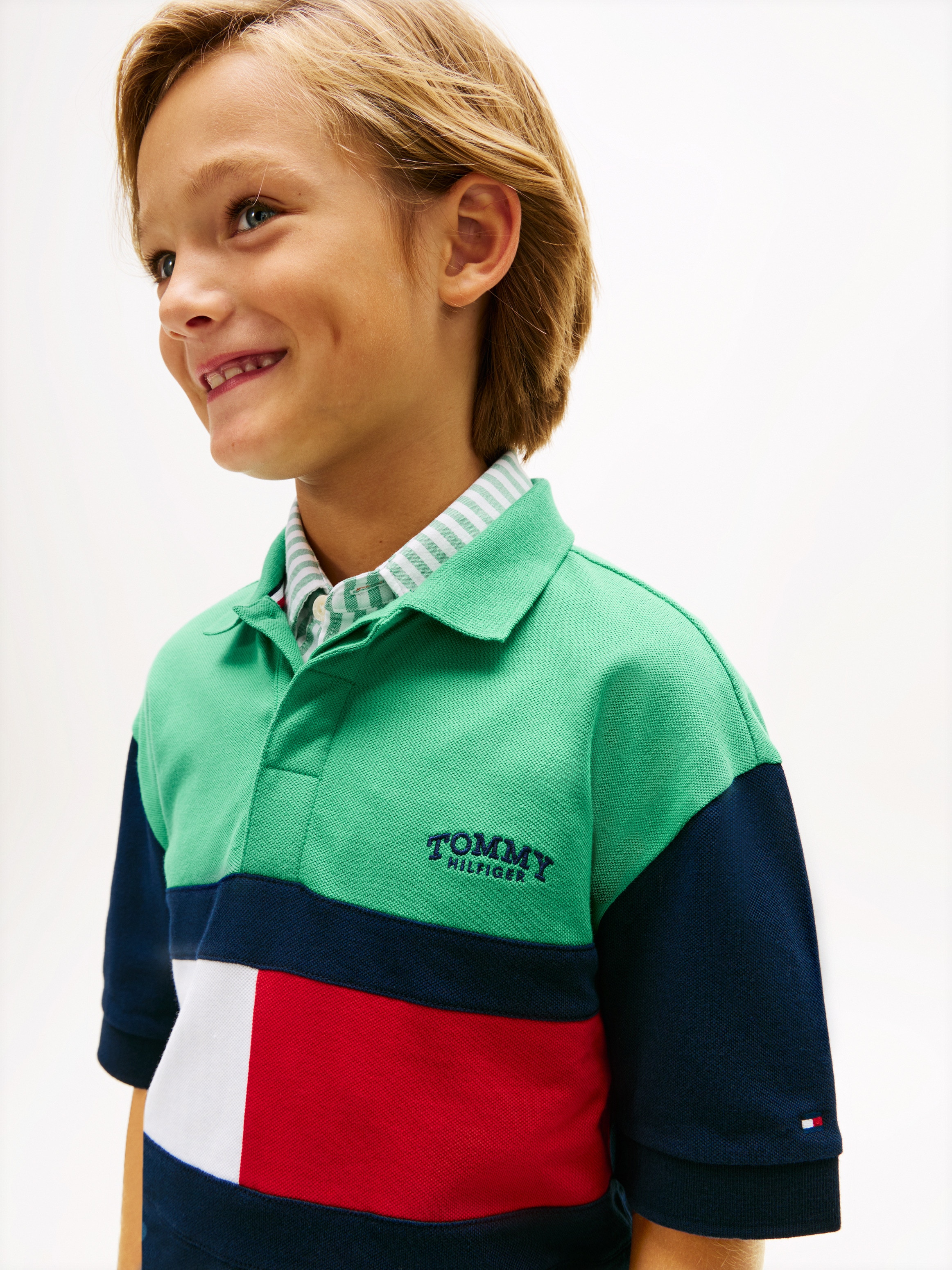 Polo com Color Block da Malha Tommy Hilfiger Verde-3