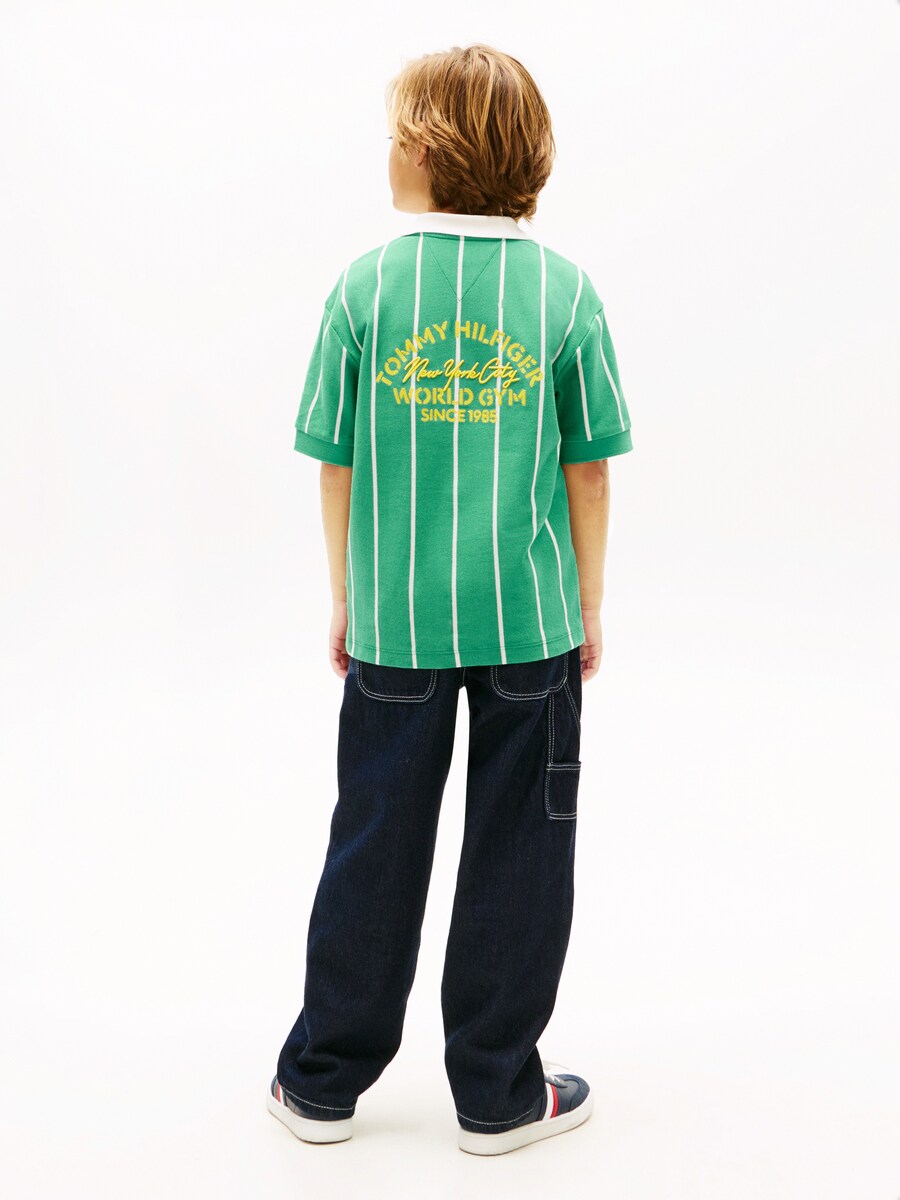 Polo de Inspiração de Basebol com Logótipo nas Costas Verde-2