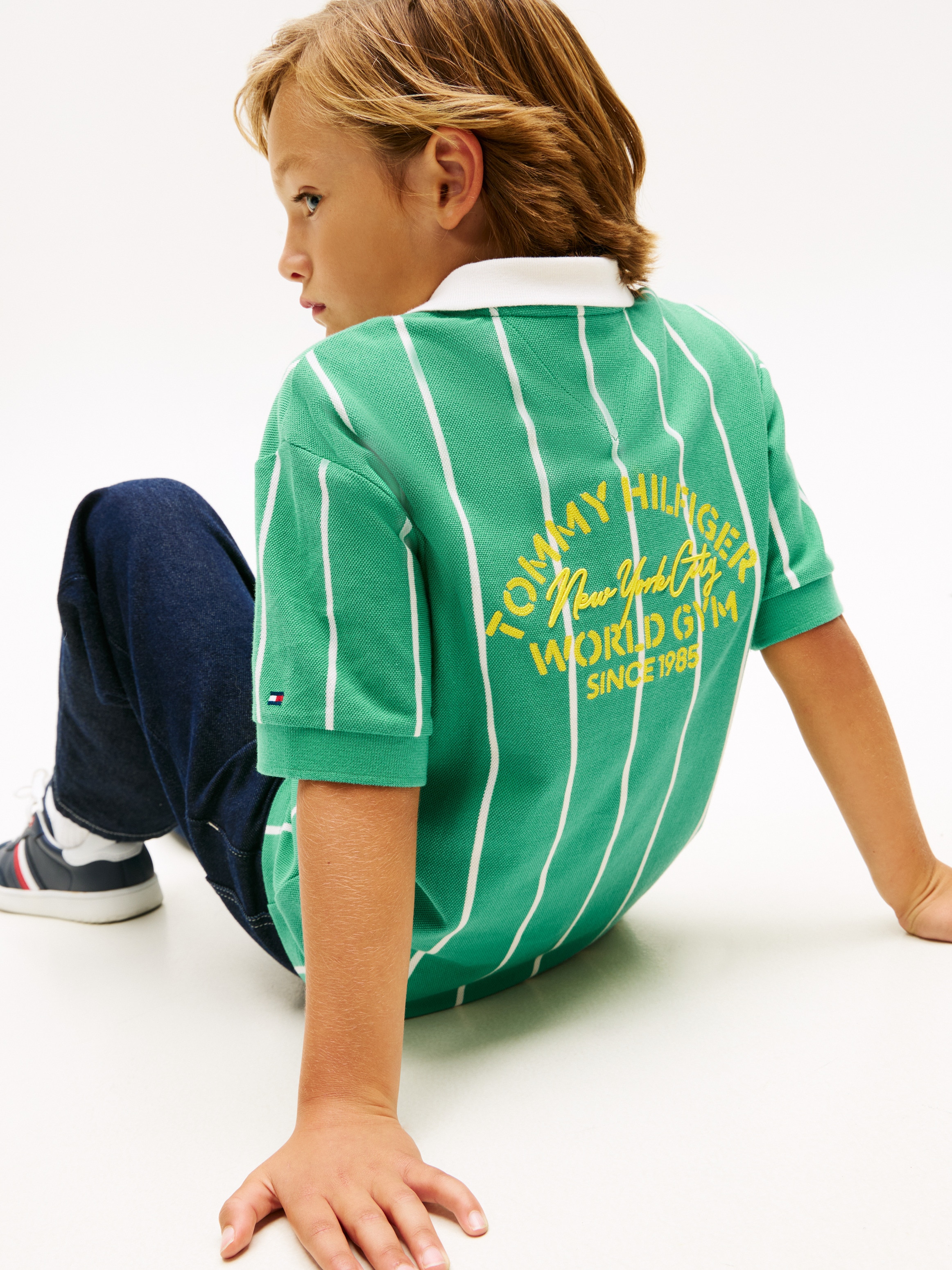 Polo de niño de inspiración beisbolera con logo en la espalda - Tommy Hilfiger - Verde Verde-3