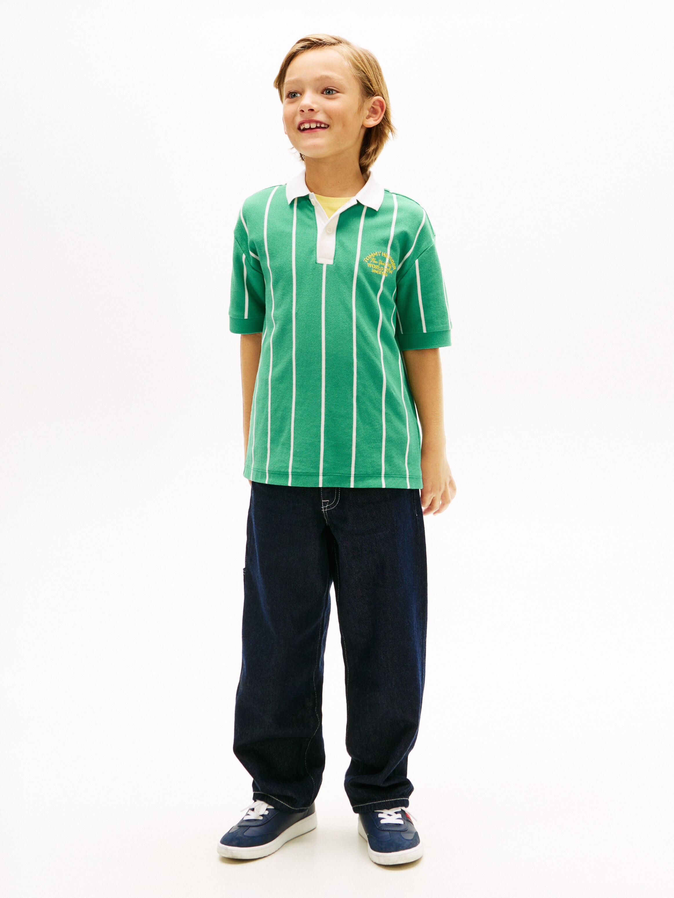 Polo de niño de inspiración beisbolera con logo en la espalda - Tommy Hilfiger - Verde Verde-4