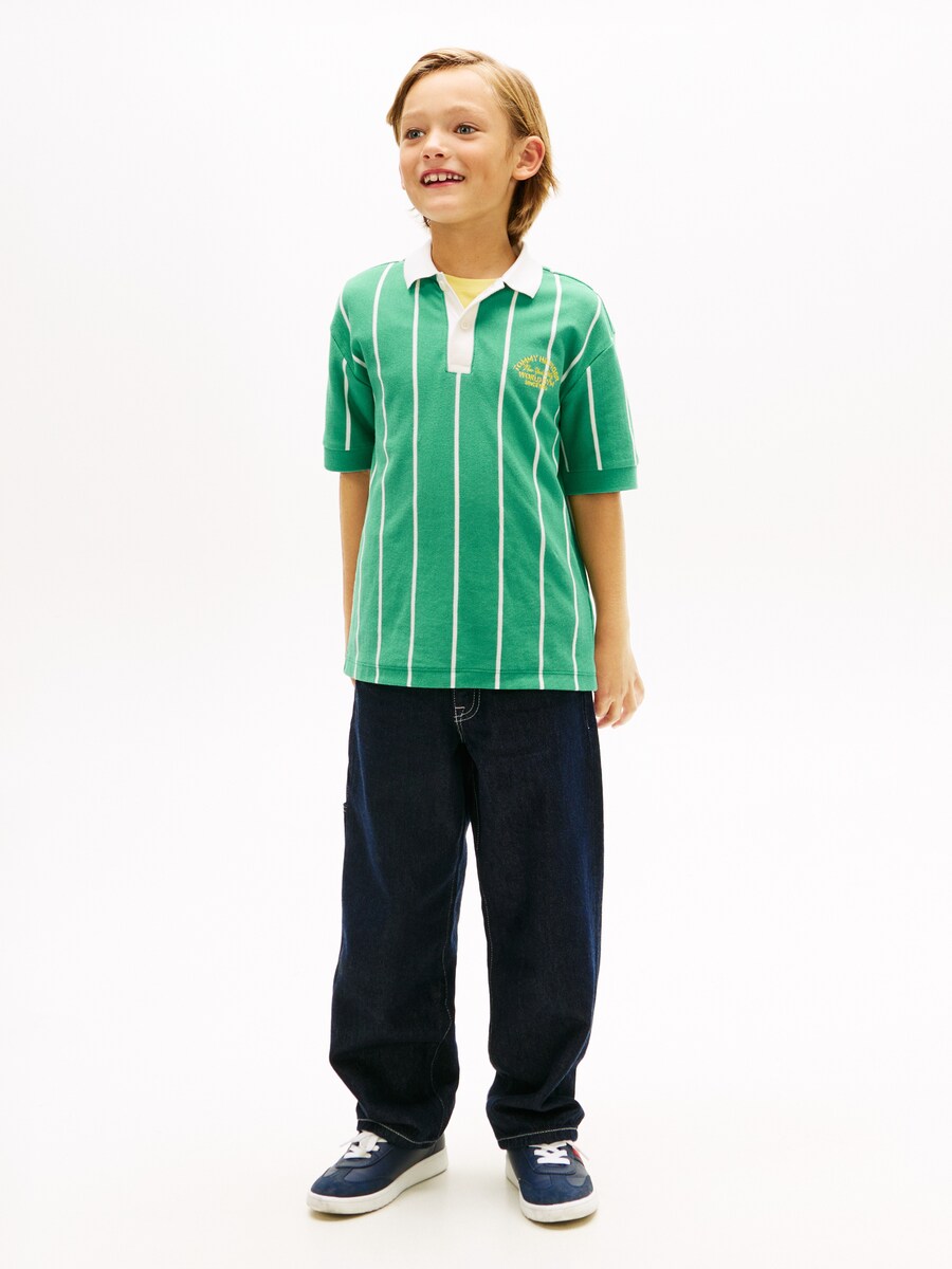 Polo de Inspiração de Basebol com Logótipo nas Costas Verde-4