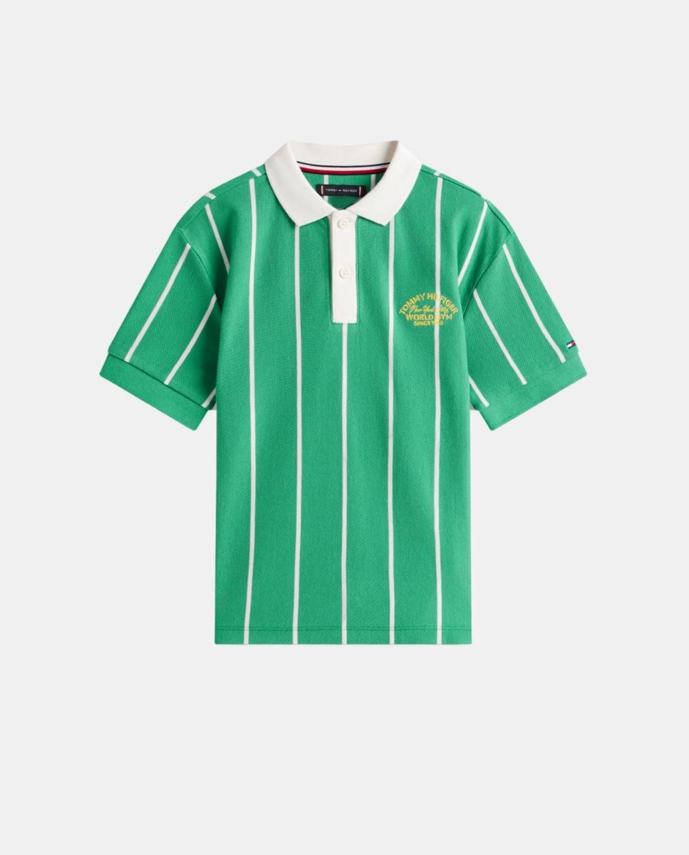 Polo de niño de inspiración beisbolera con logo en la espalda - Tommy Hilfiger - Verde Verde-5