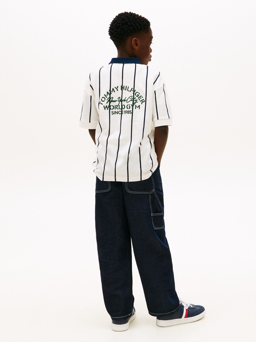 Polo de Inspiração de Basebol com Logótipo nas Costas Branco-2