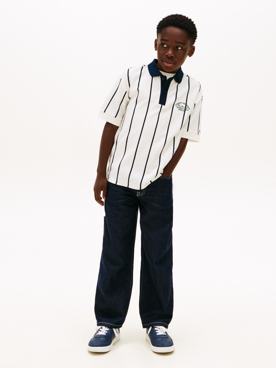 Polo de Inspiração de Basebol com Logótipo nas Costas Branco-4