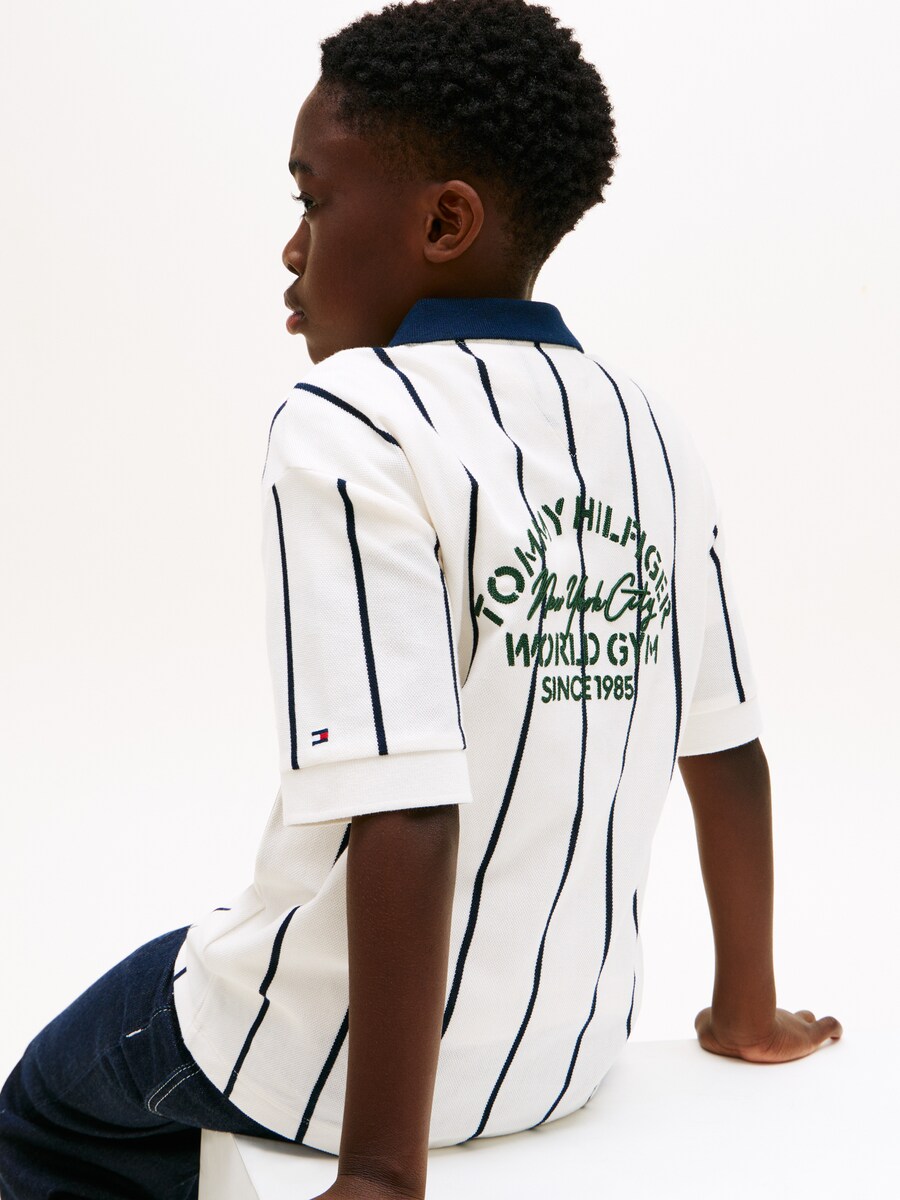 Polo de Inspiração de Basebol com Logótipo nas Costas Branco-5