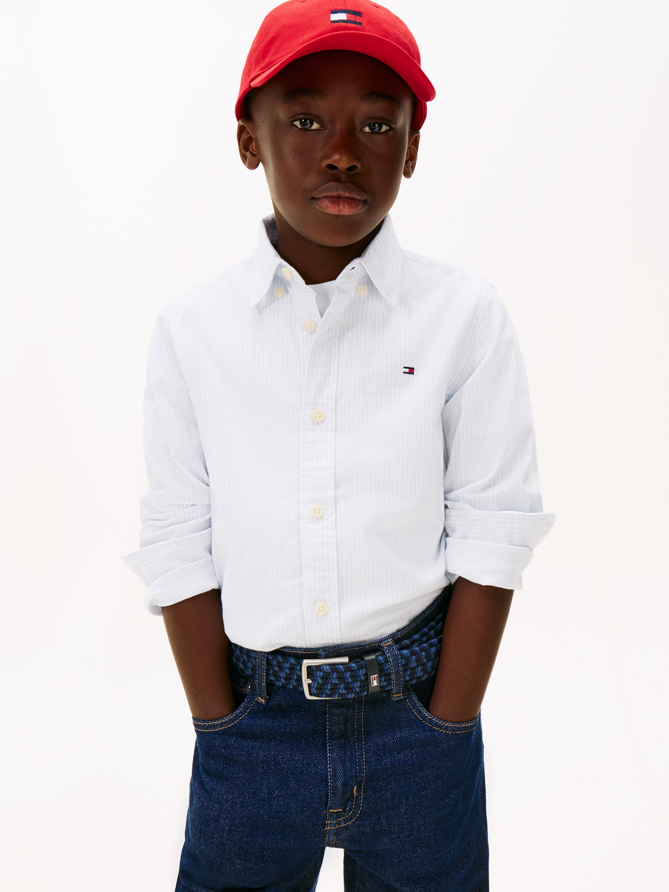 Camisa às Riscas com Gola Abotoada Azul-1