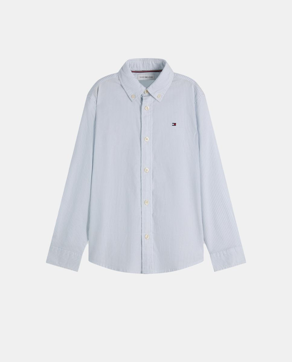 Camisa às Riscas com Gola Abotoada Azul-6