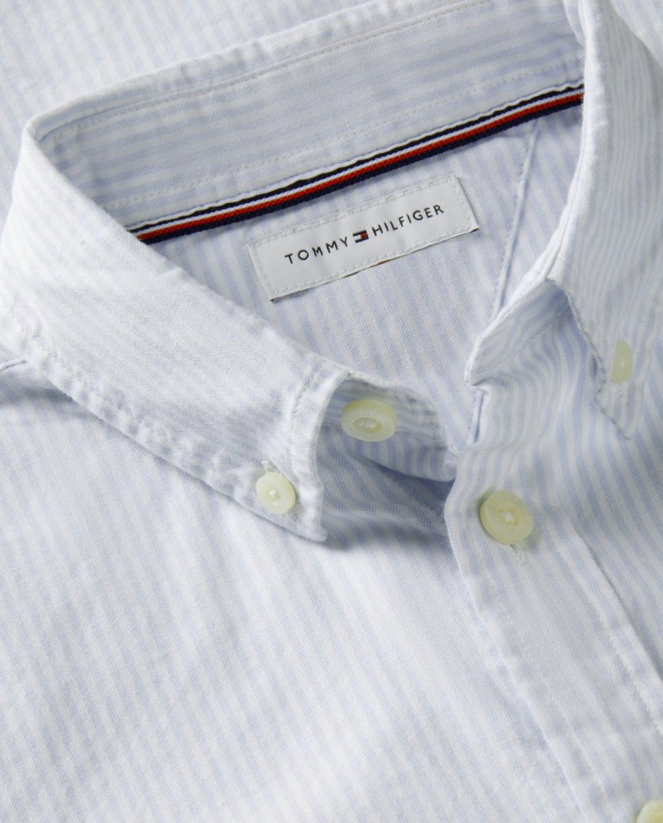 Camisa às Riscas com Gola Abotoada Azul-8