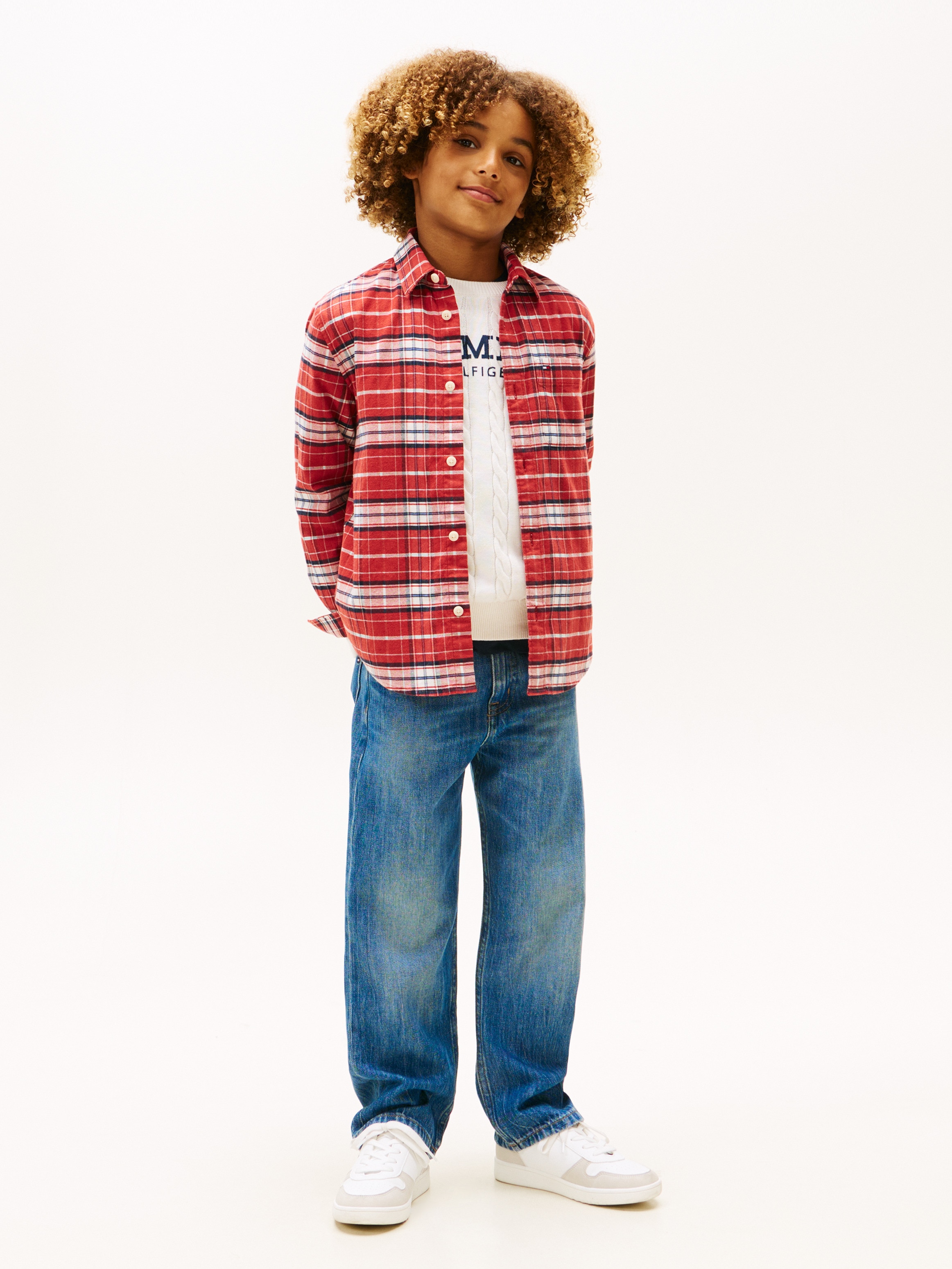 Camisa de flanela aos quadrados Vermelho-4