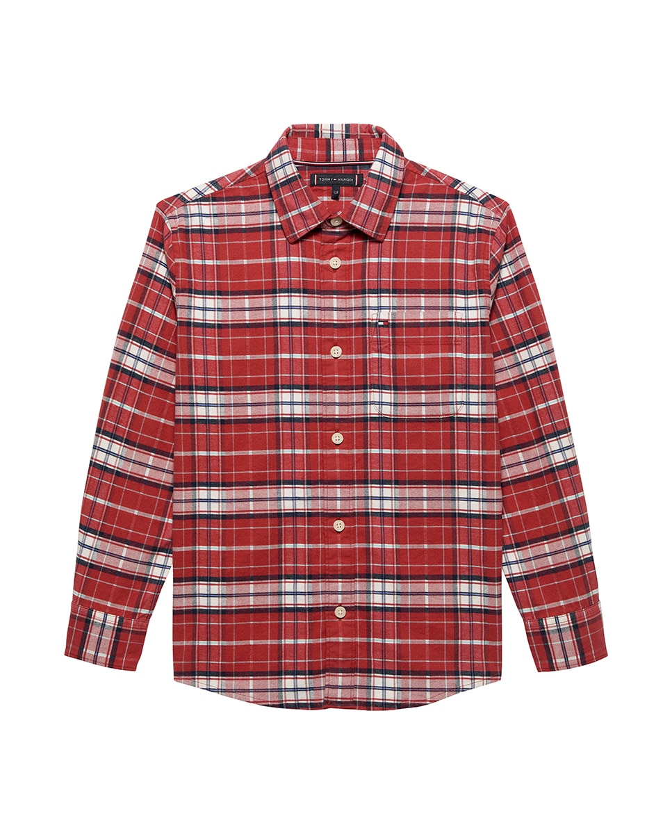 Camisa de flanela aos quadrados Vermelho-5