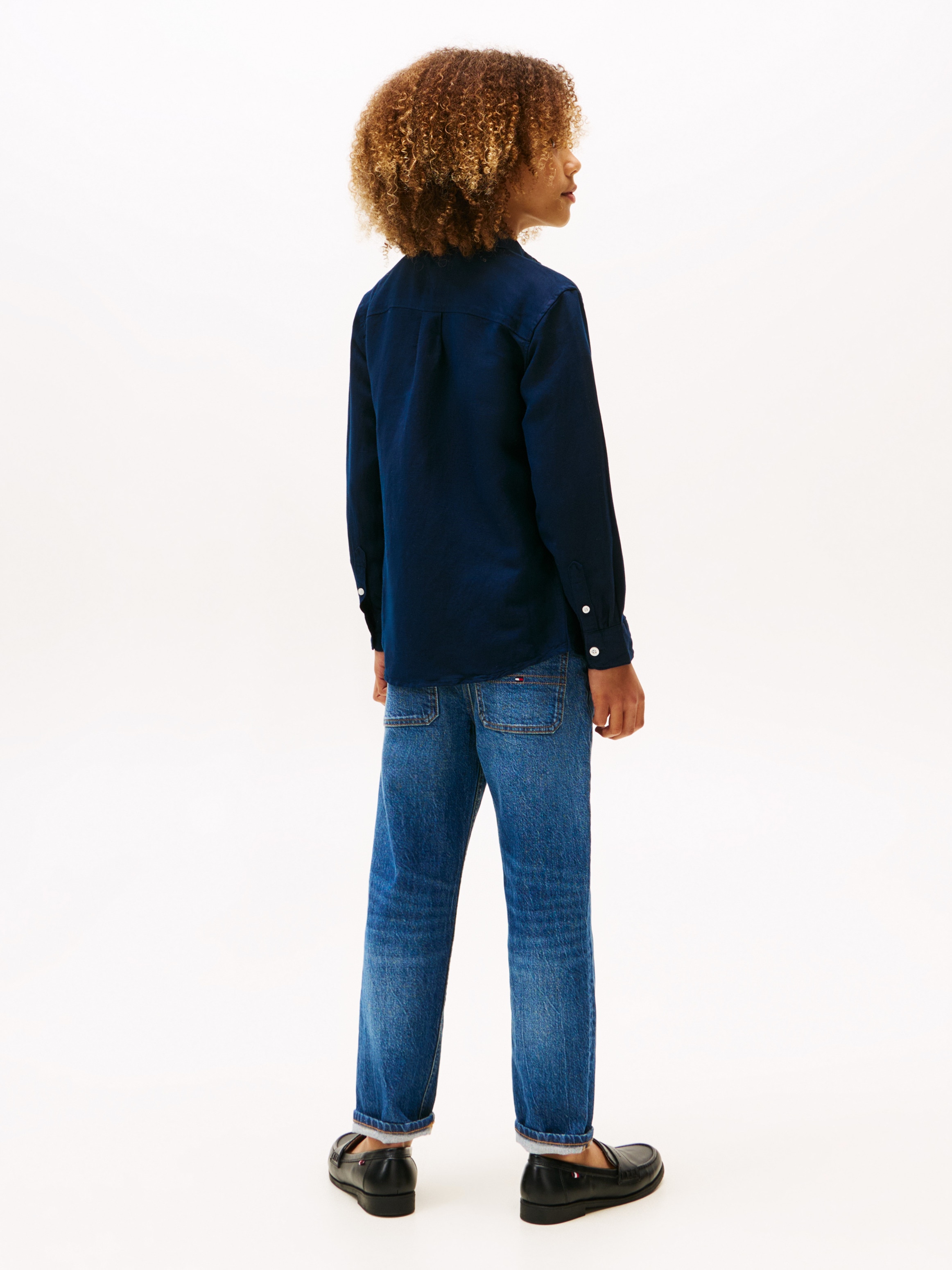 Camisa de niño en lino con cuello clásico - Tommy Hilfiger - Azul Azul-2