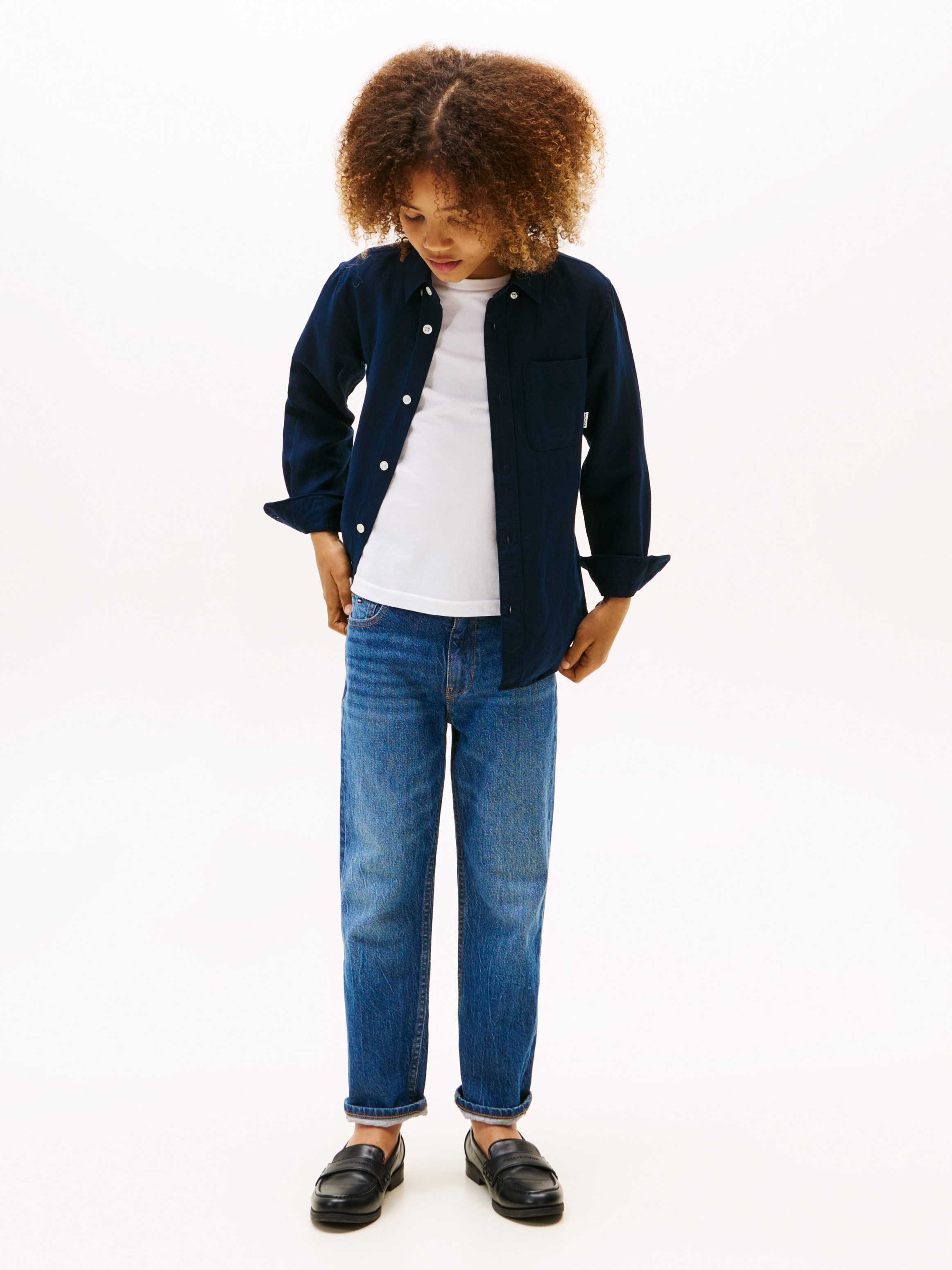 Camisa de niño en lino con cuello clásico - Tommy Hilfiger - Azul Azul-4