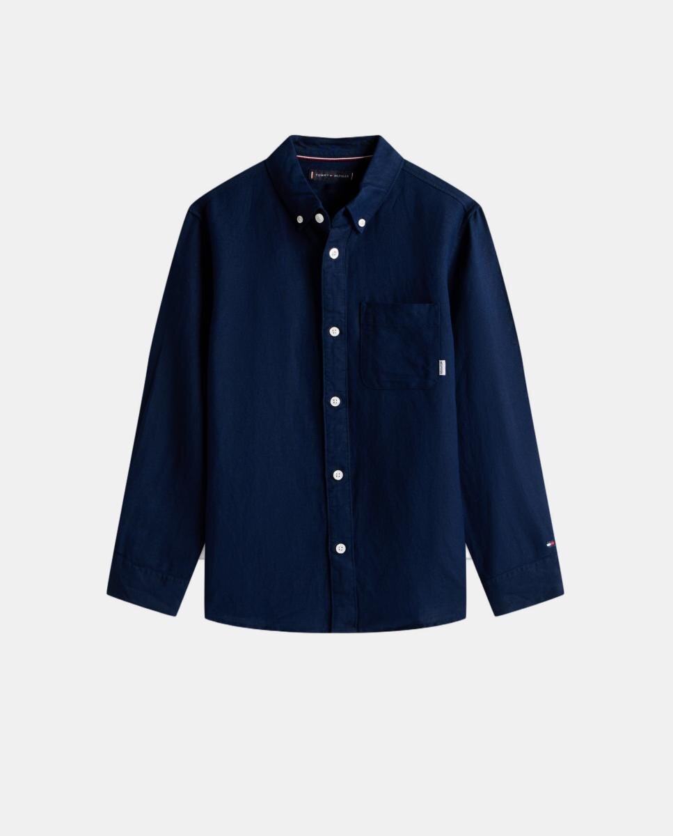 Camisa de niño en lino con cuello clásico - Tommy Hilfiger - Azul Azul-5