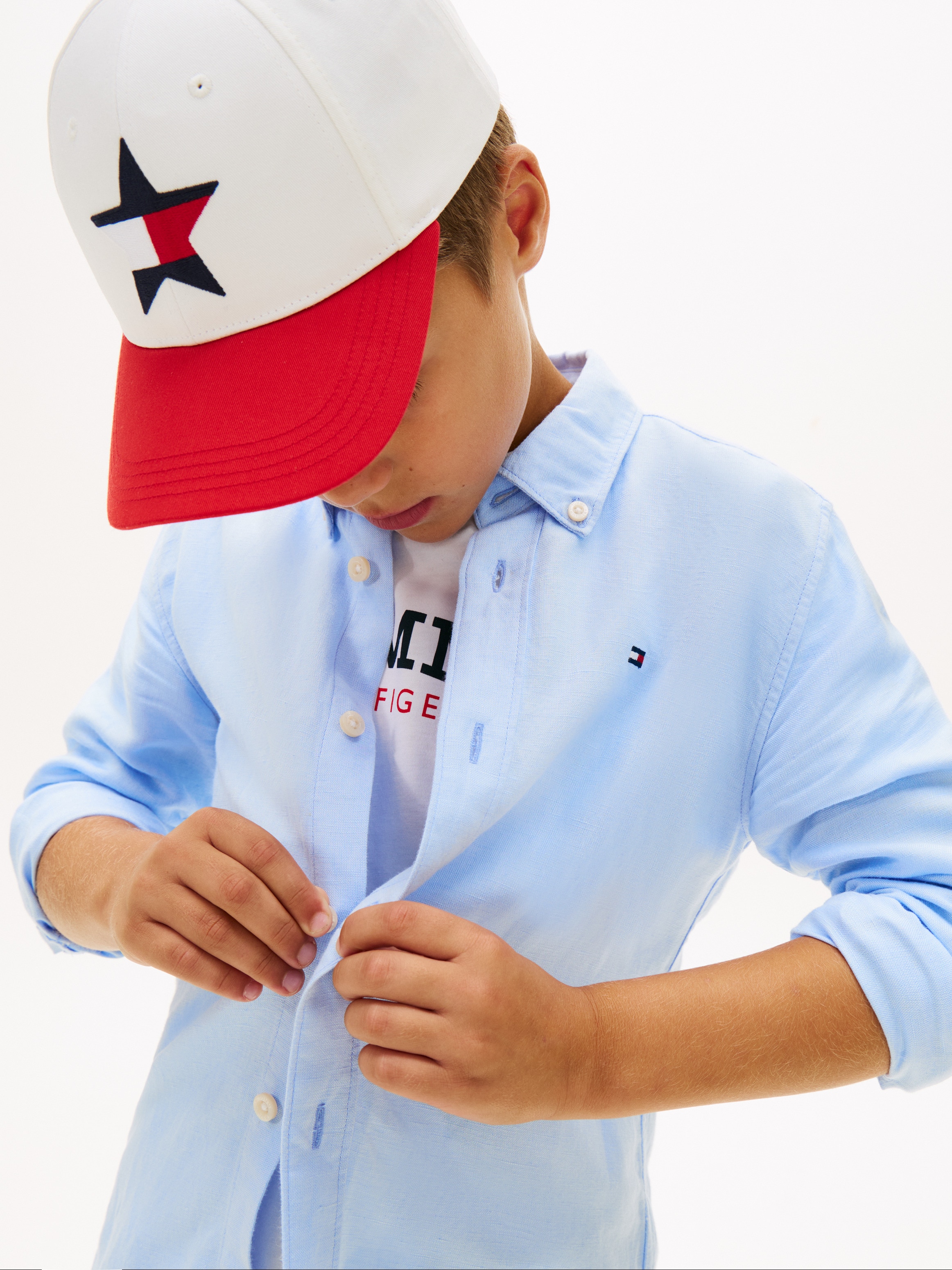 Camisa de Linho com Colarinho Clássico Azul-3