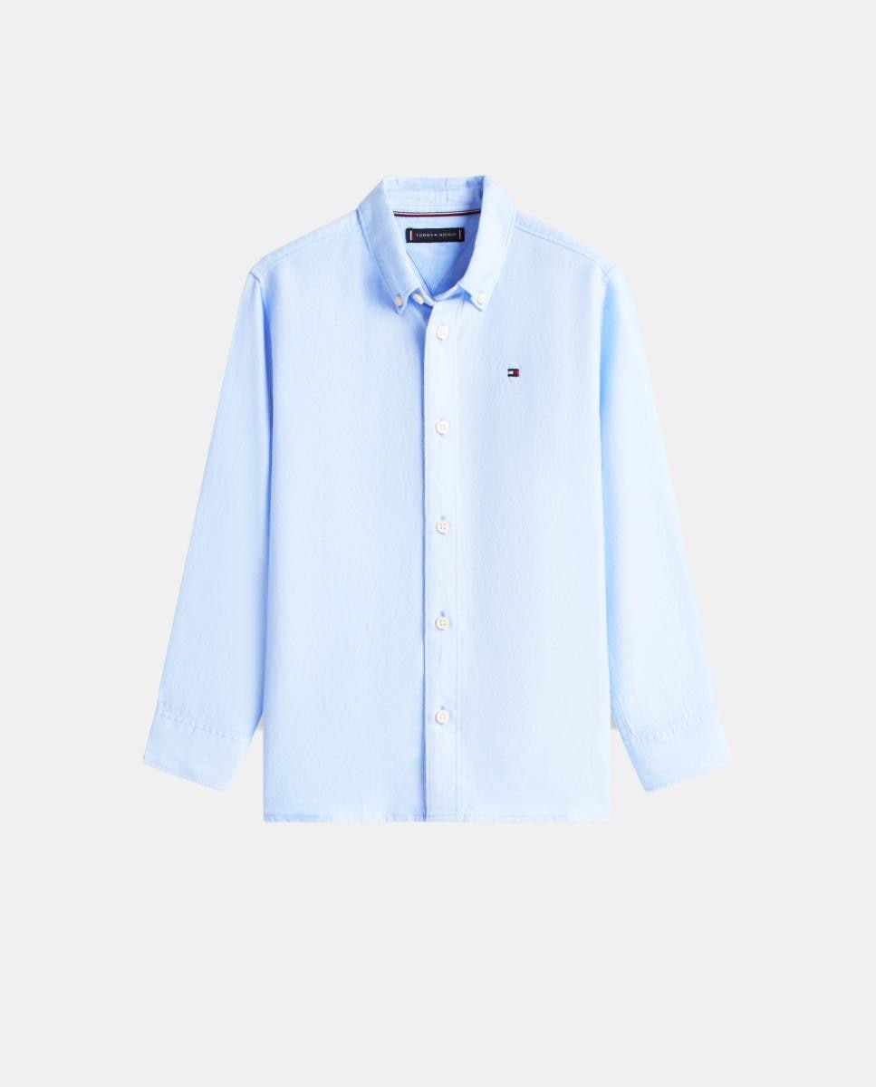 Camisa de Linho com Colarinho Clássico Azul-5