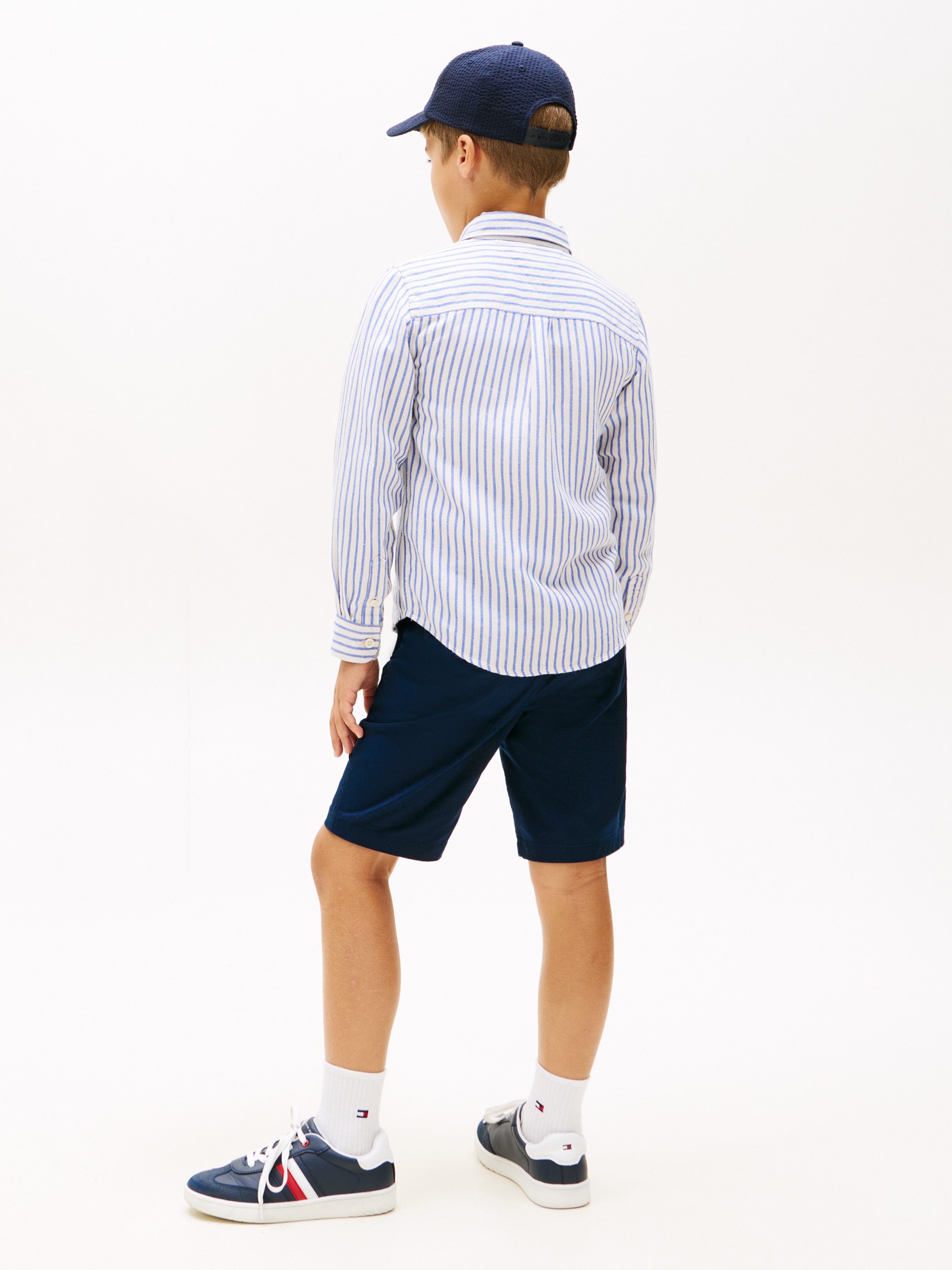 Camisa de niño en lino con cuello clásico - Tommy Hilfiger - Azul Azul-2