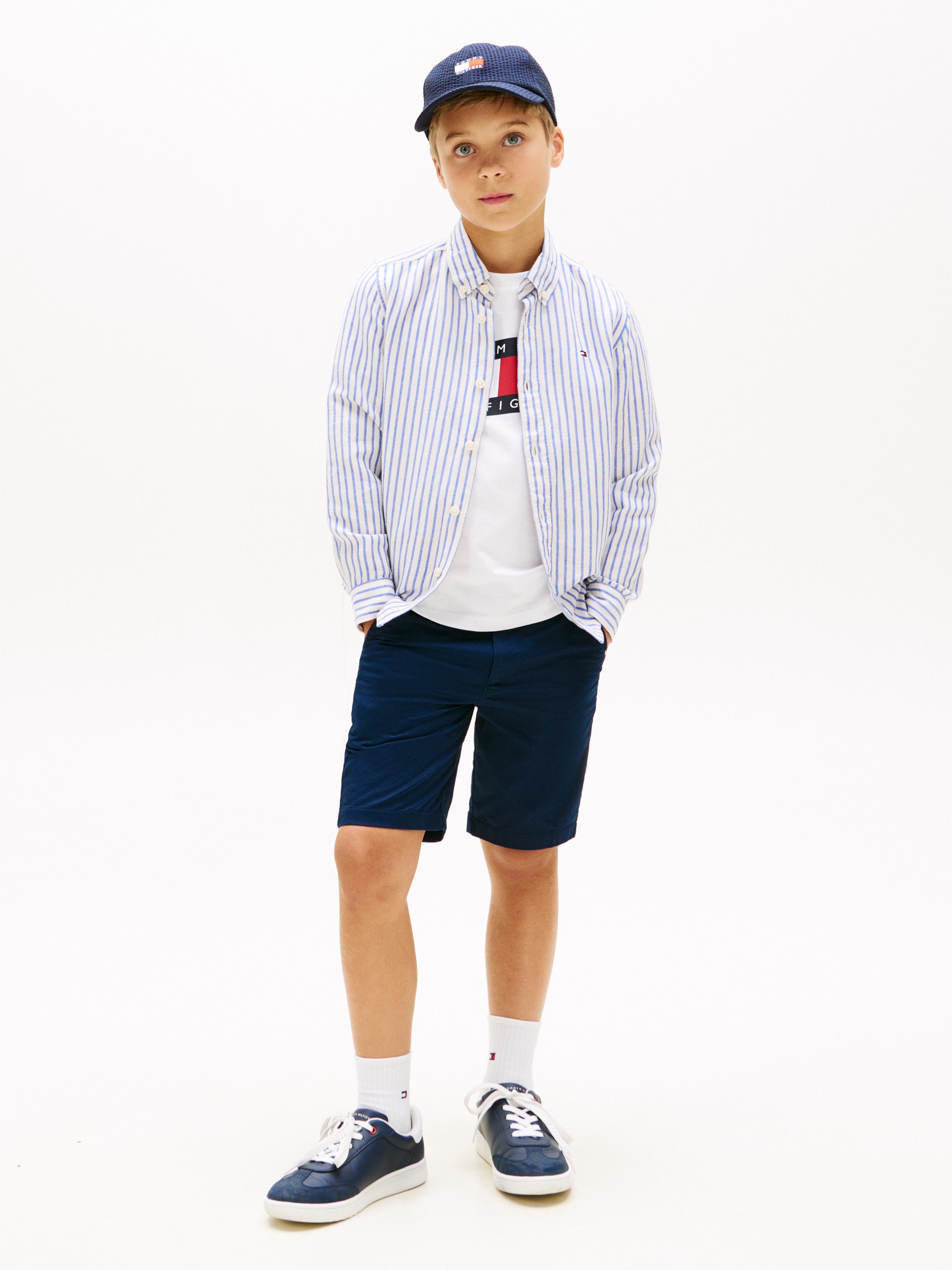 Camisa de niño en lino con cuello clásico - Tommy Hilfiger - Azul Azul-4