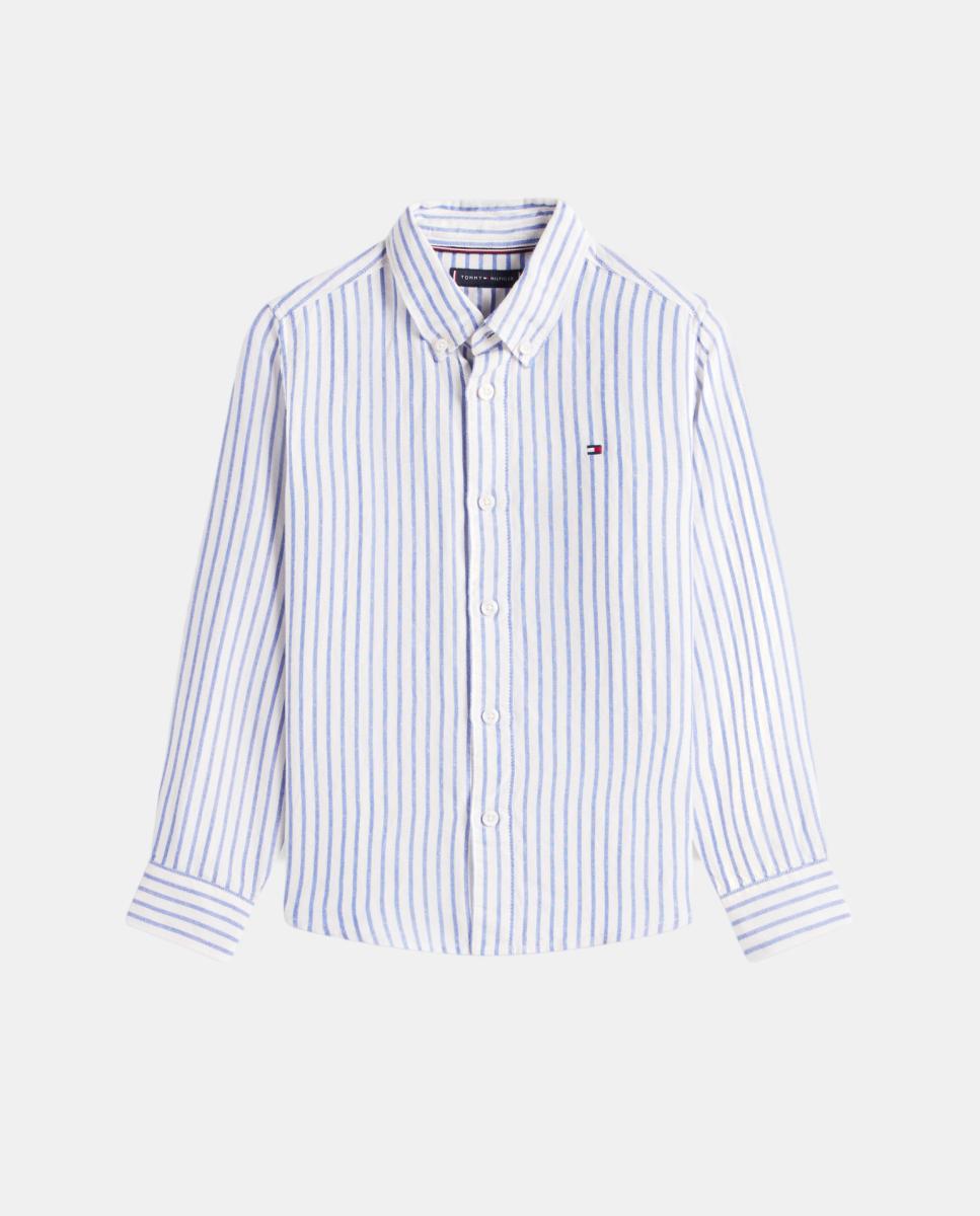 Camisa de niño en lino con cuello clásico - Tommy Hilfiger - Azul Azul-5