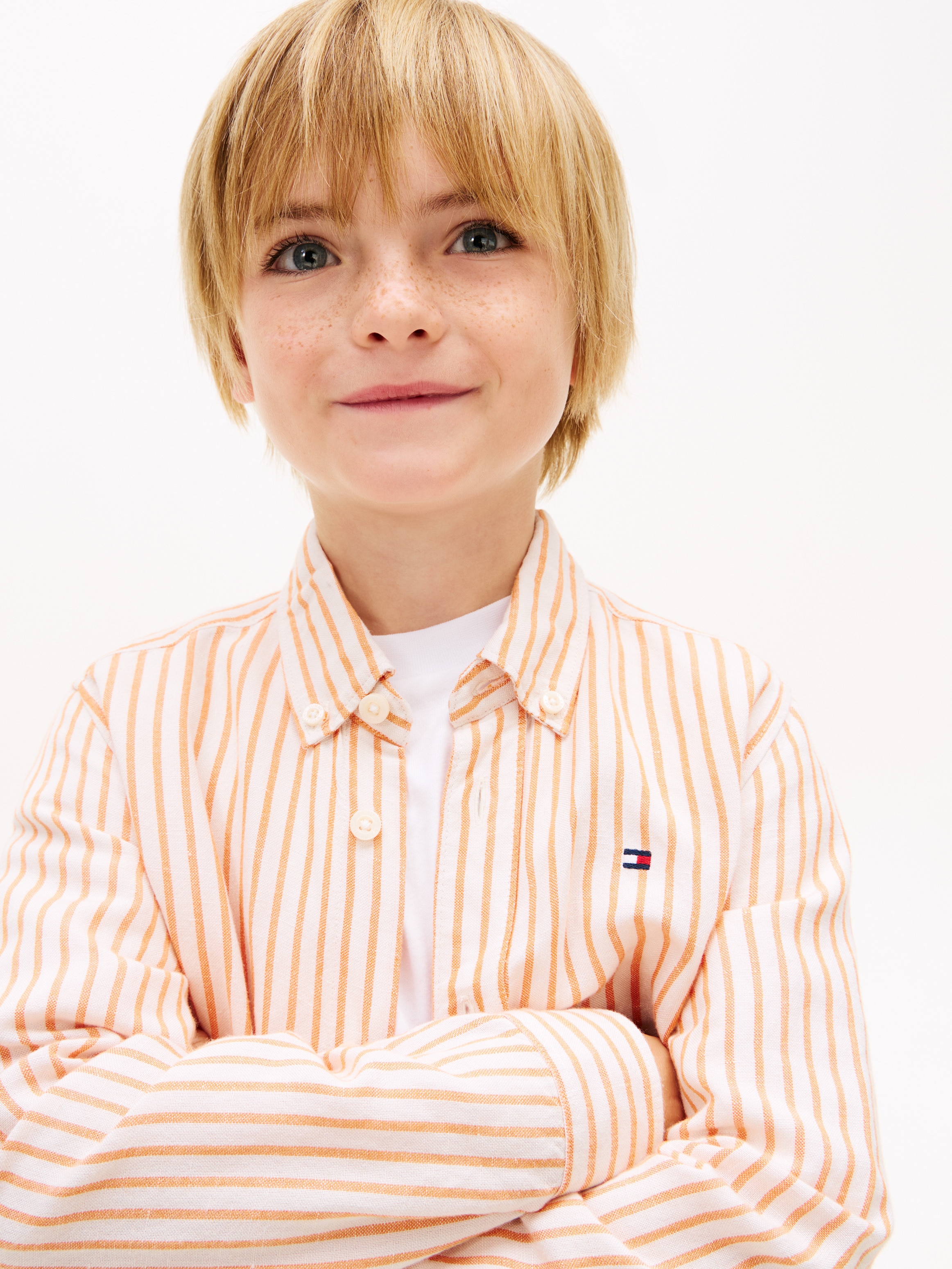 Camisa de Linho com Colarinho Clássico Tommy Hilfiger Laranja-3