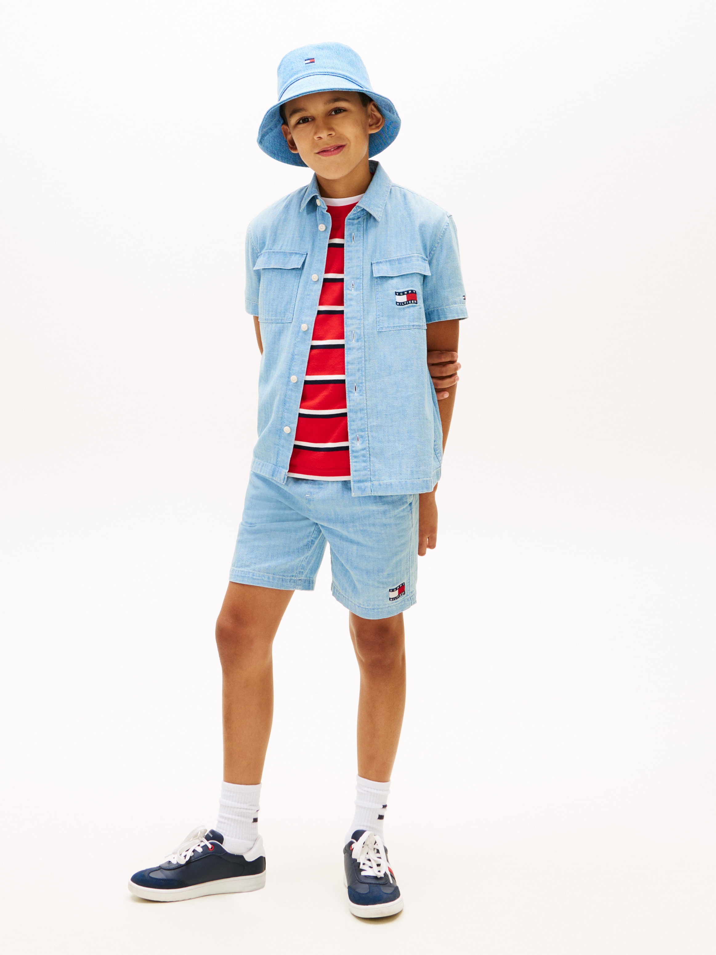 Camisa de Manga Curta em Tencel com Efeito de Ganga Azul-4