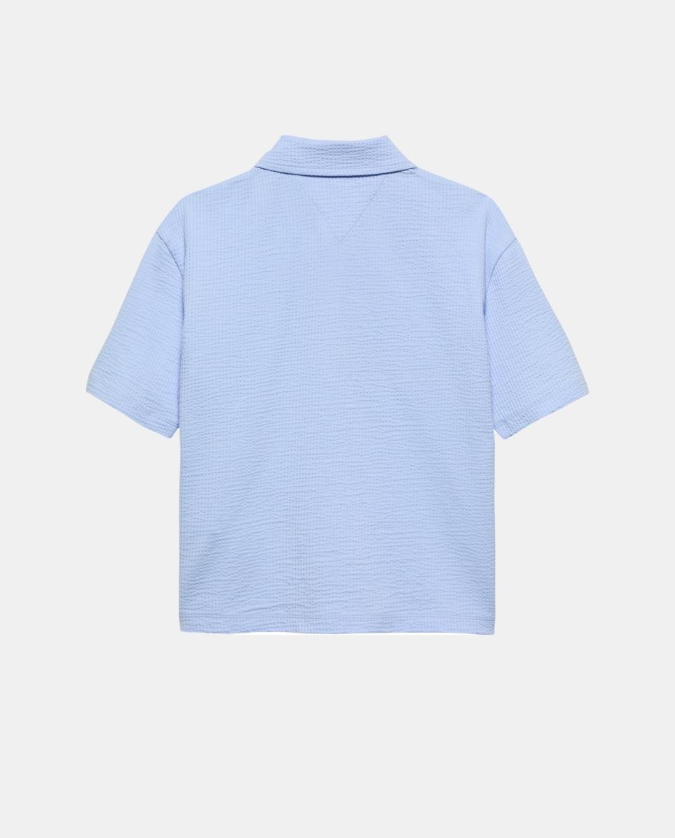 Camisa em Tecido Seersucker com Manga Curta Azul-2