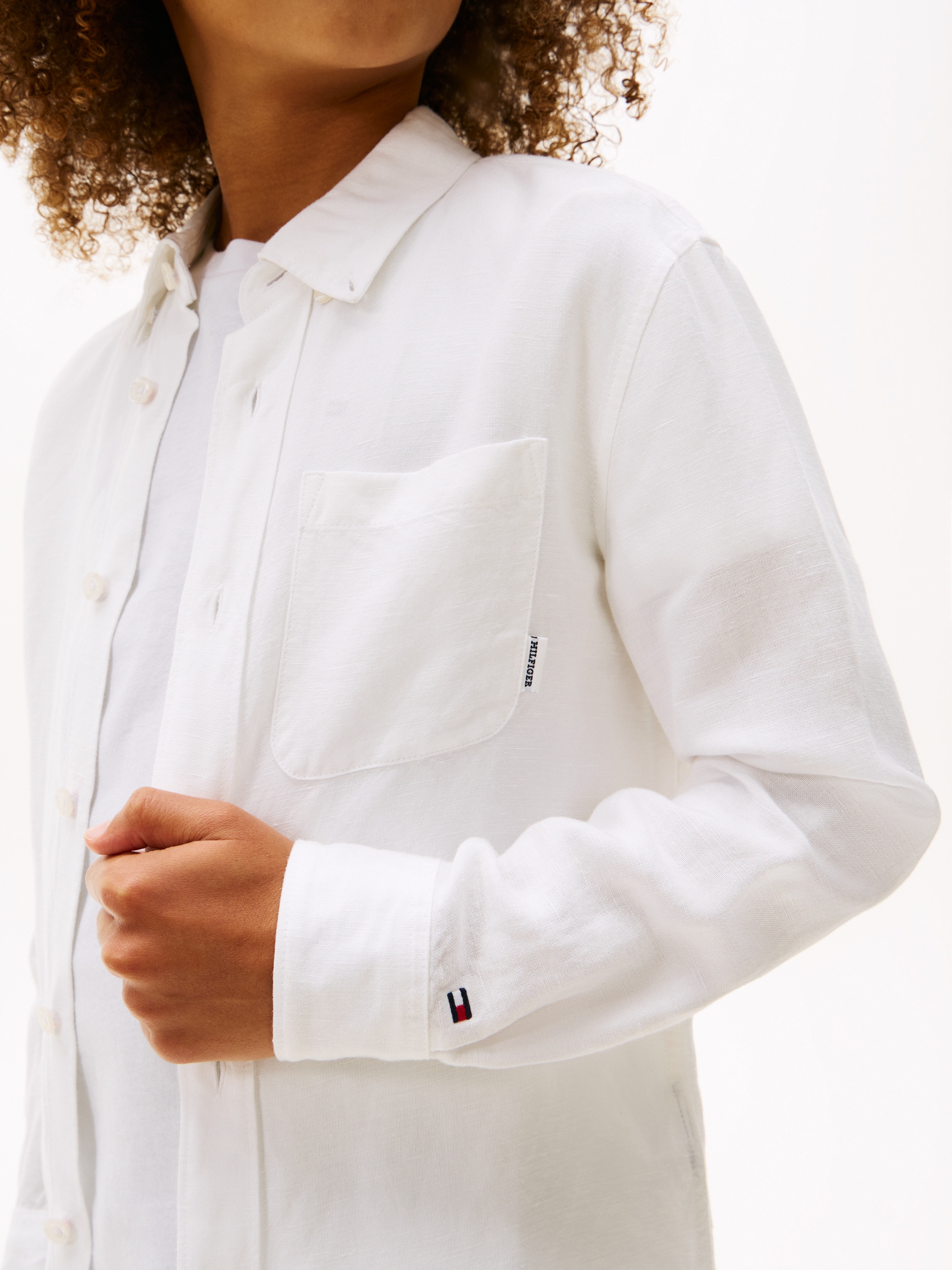Camisa de Linho com Colarinho Clássico Branco-3
