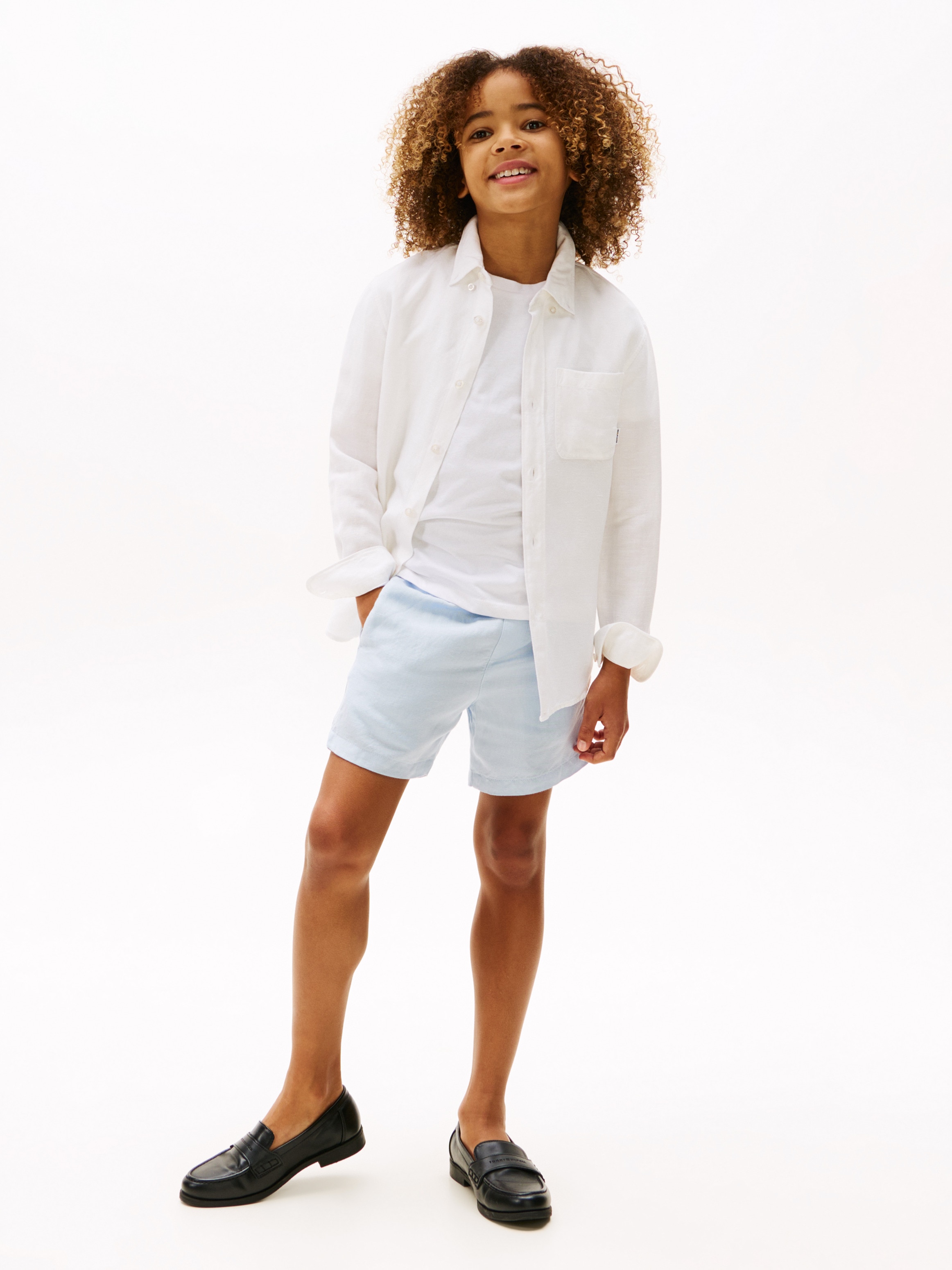 Camisa de Linho com Colarinho Clássico Branco-4