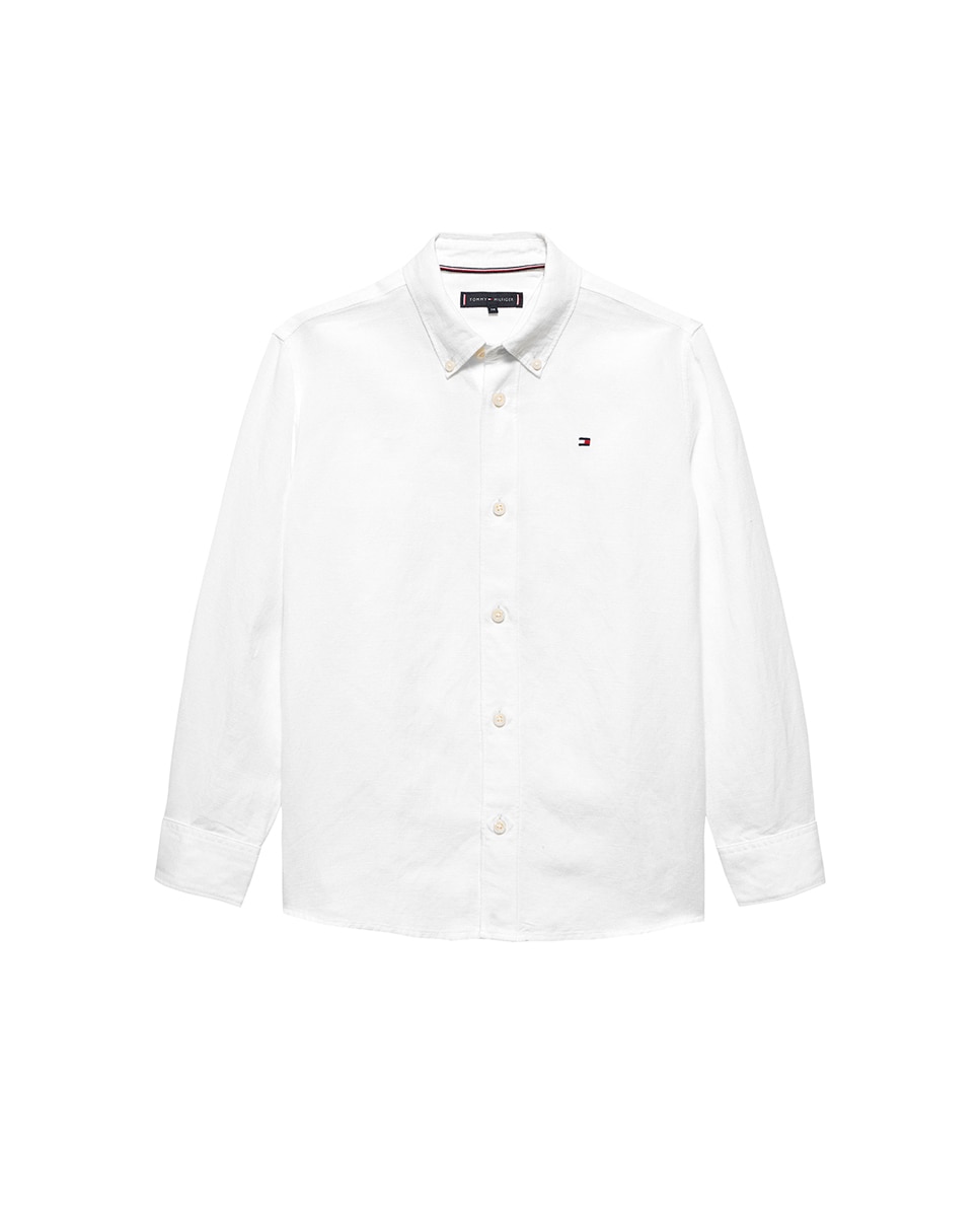 Camisa de Linho com Colarinho Clássico Branco-5