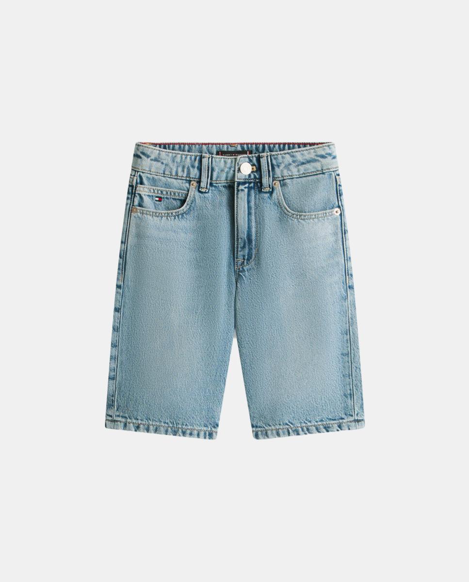 Bermudas com Cinco Bolsos e em Ganga Azul-5