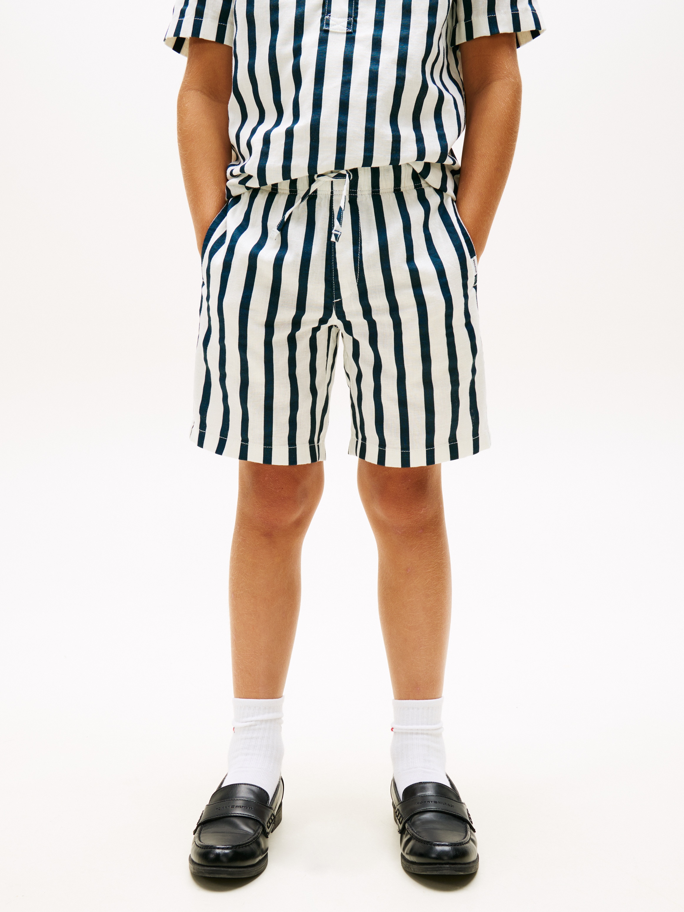 Bermudas de Linho com Cordão Ajustável Azul-2