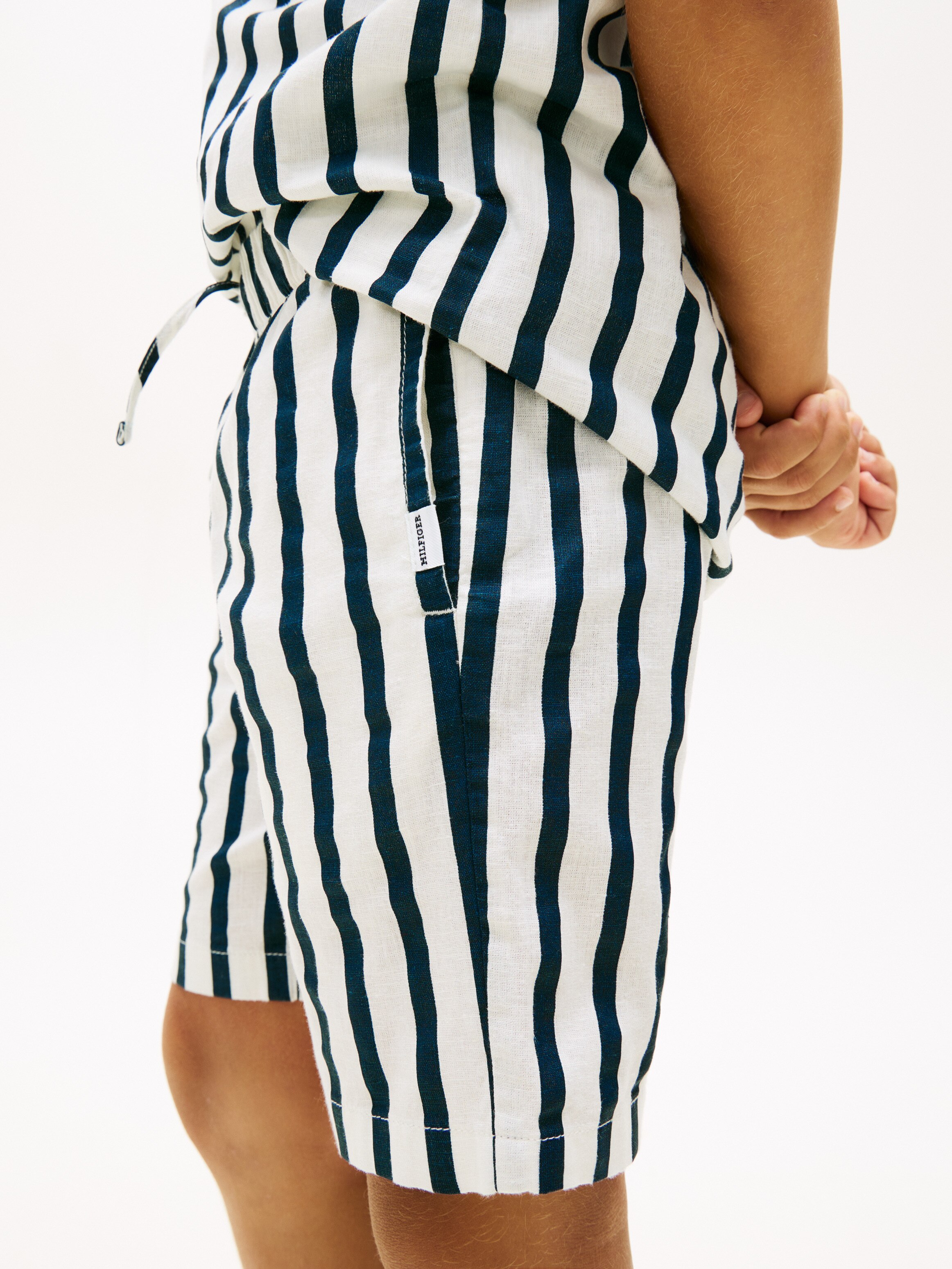Bermudas de Linho com Cordão Ajustável Azul-3
