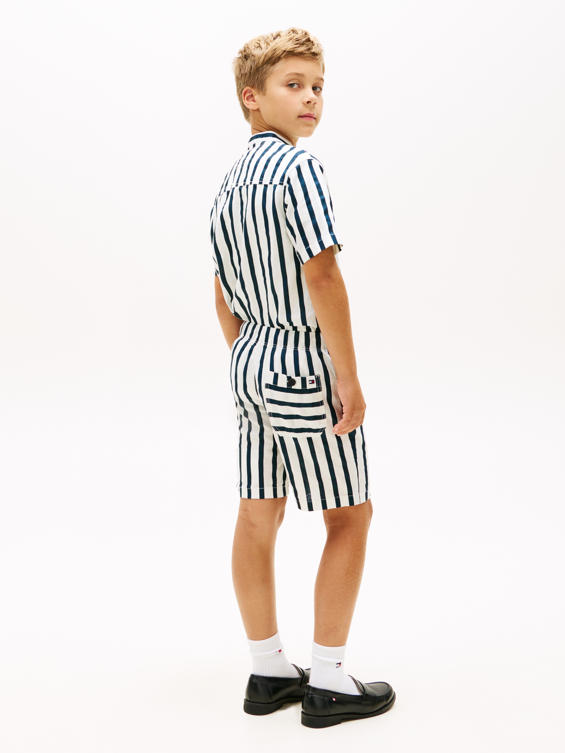 Bermudas de Linho com Cordão Ajustável Azul-4