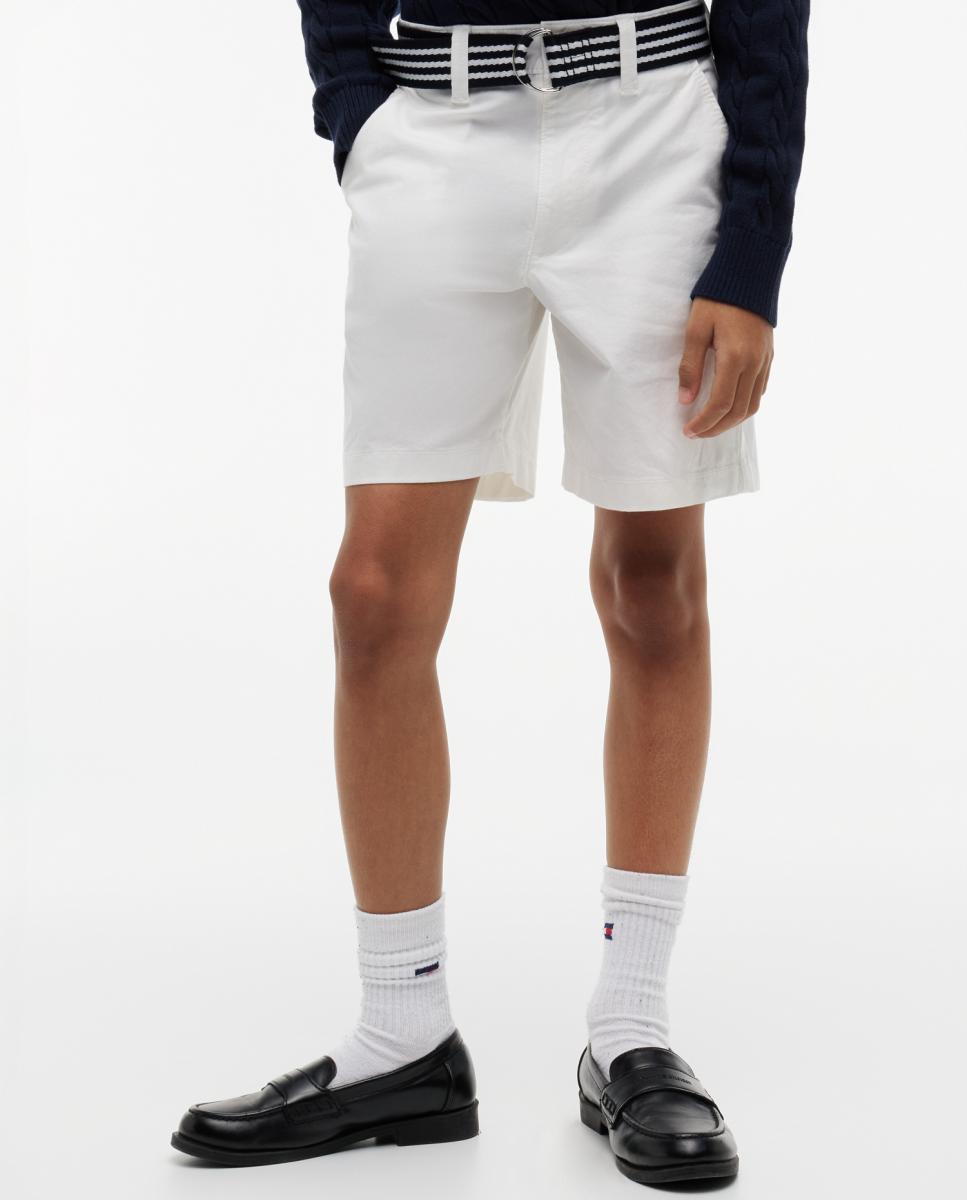 Bermudas com Cinto Entrançado Branco-3