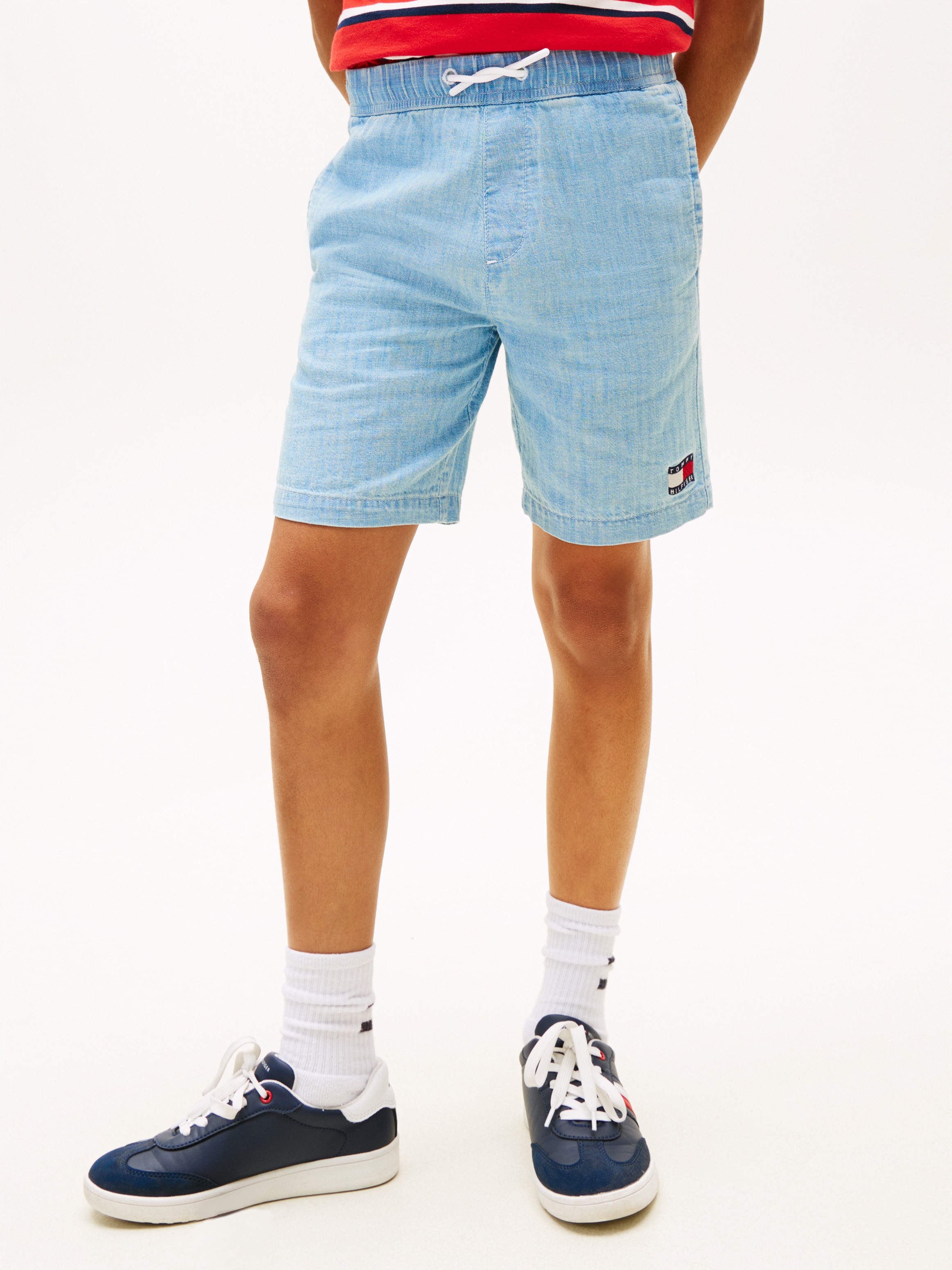 Bermudas de Tencel com Efeito de Ganga e Logótipo Azul-2
