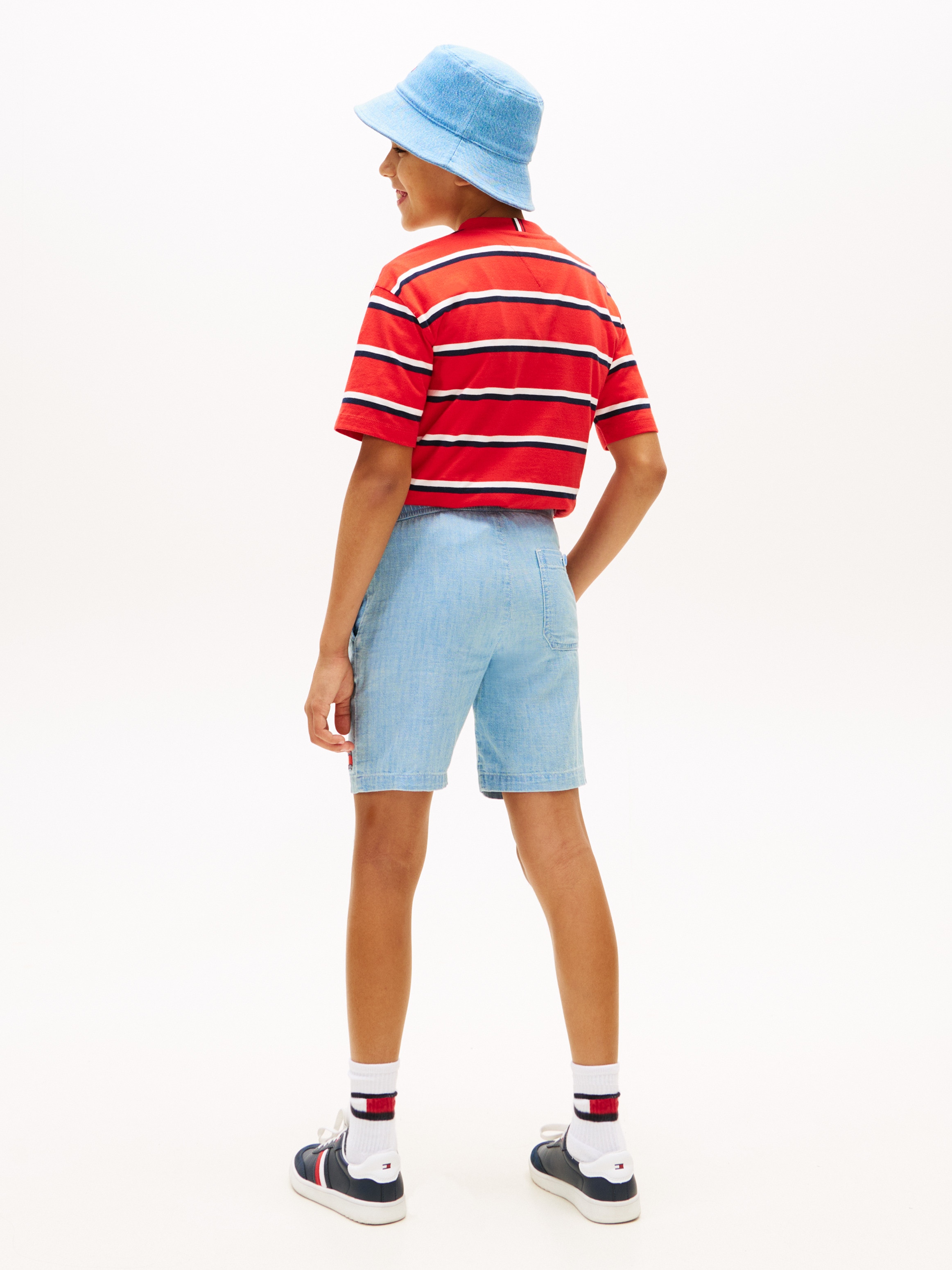 Bermudas de Tencel com Efeito de Ganga e Logótipo Azul-4
