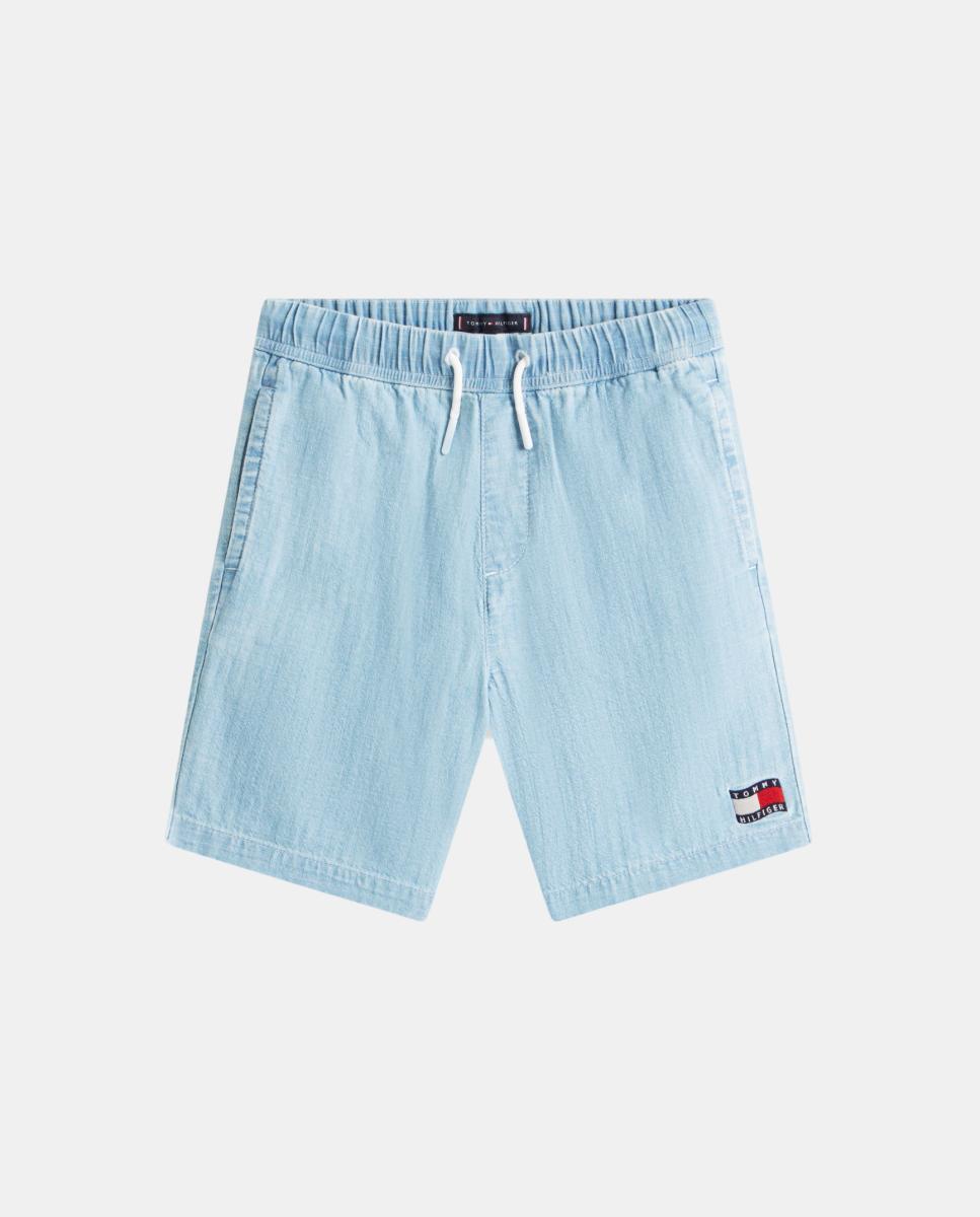 Bermudas de Tencel com Efeito de Ganga e Logótipo Azul-5