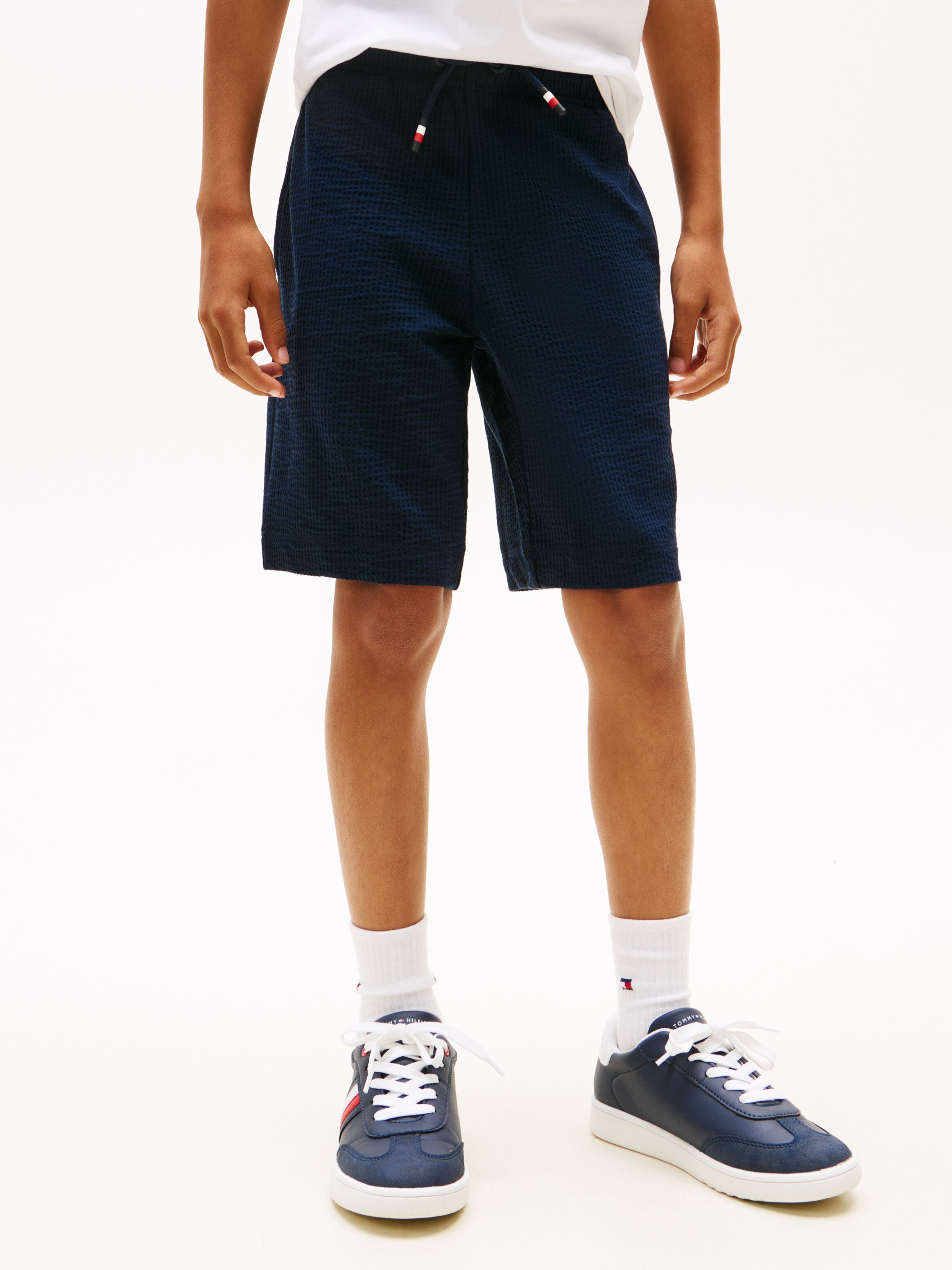 Bermudas em Tecido Seersucker Azul-2