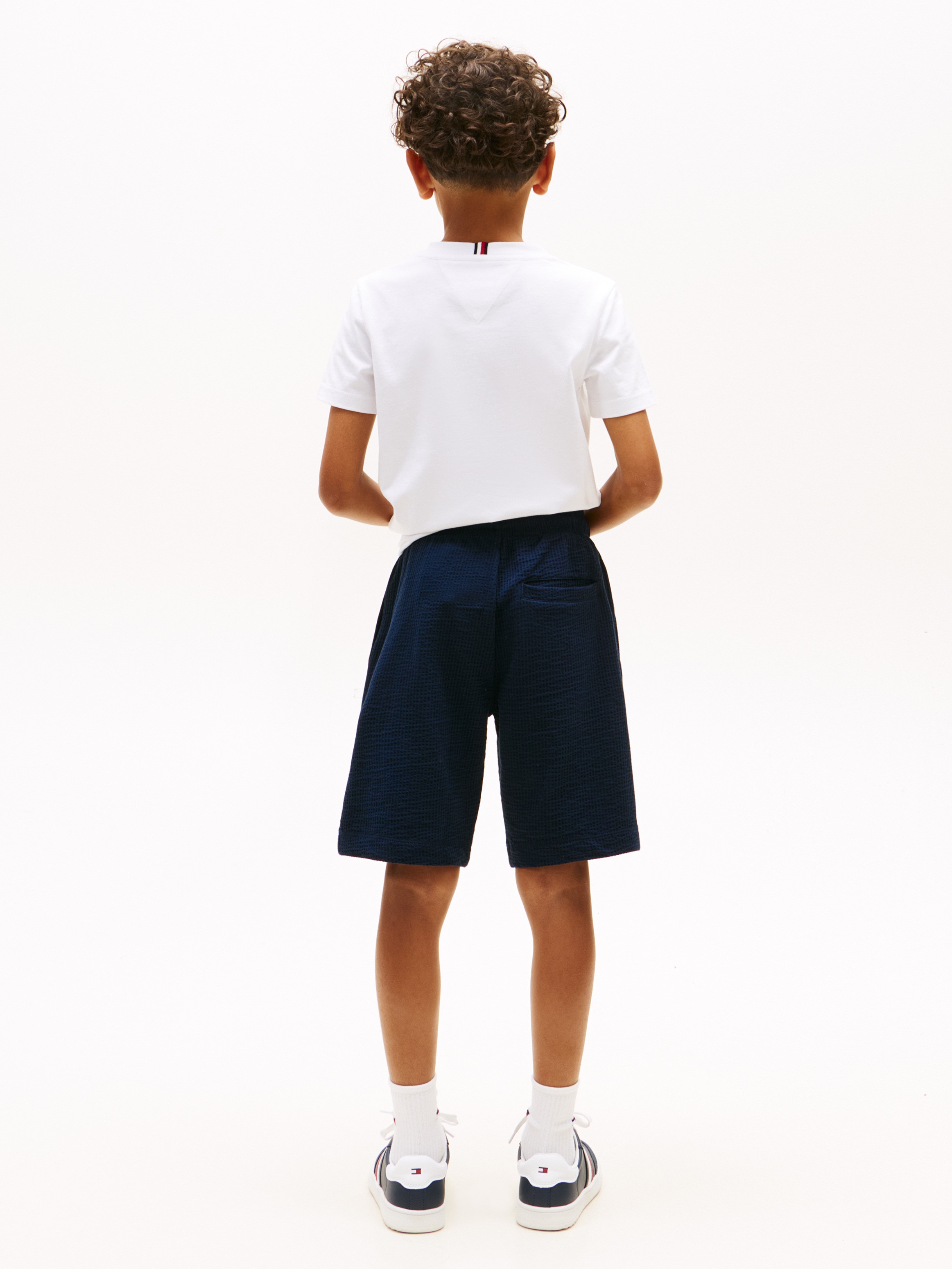 Bermudas em Tecido Seersucker Azul-4