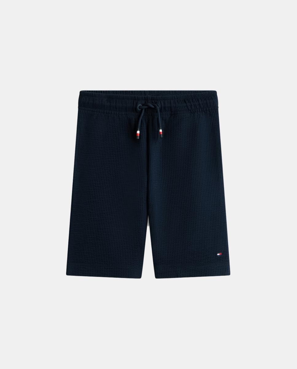 Bermudas em Tecido Seersucker Azul-5