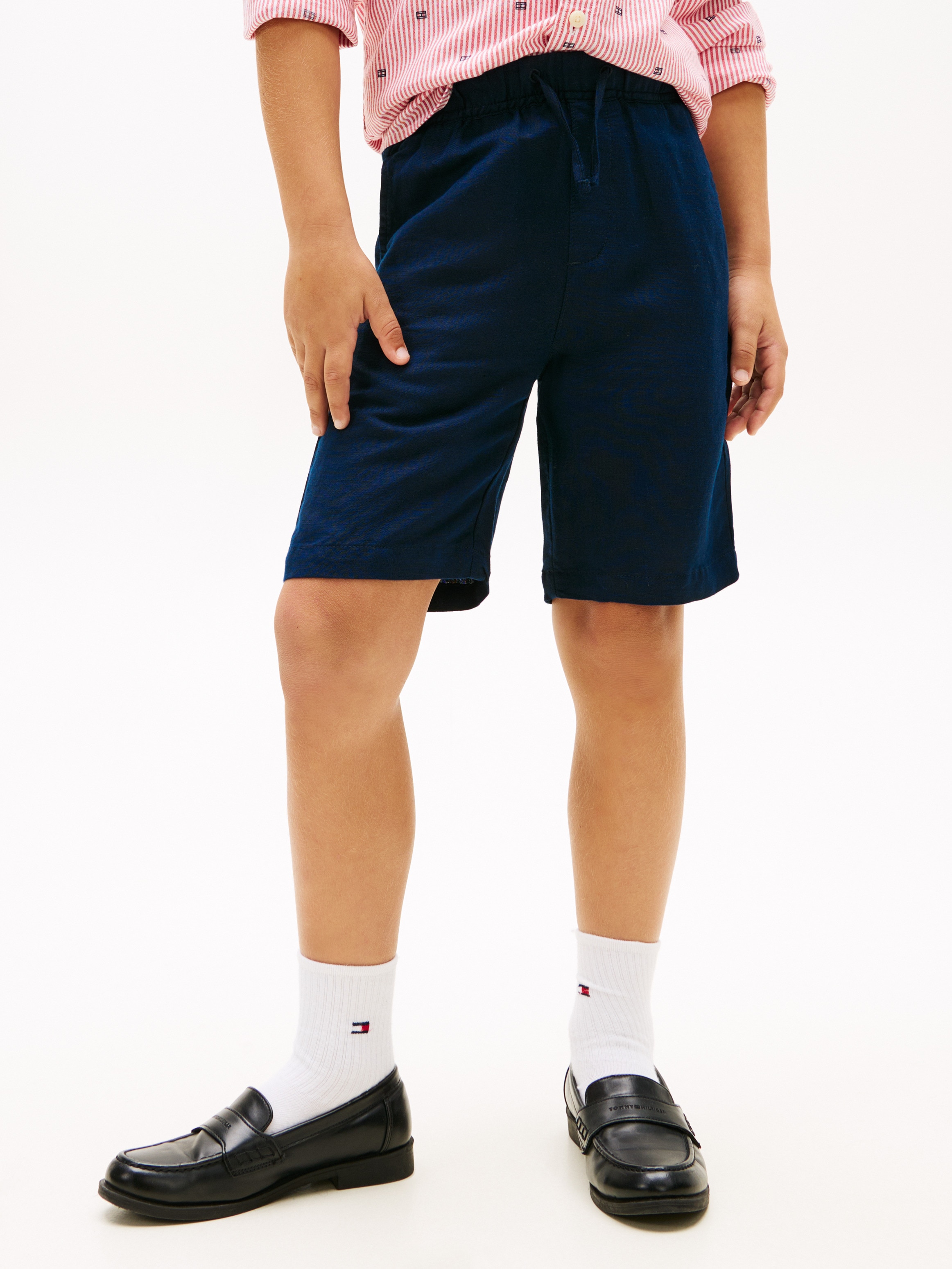 Bermudas de Linho com Cordão Ajustável Azul-2